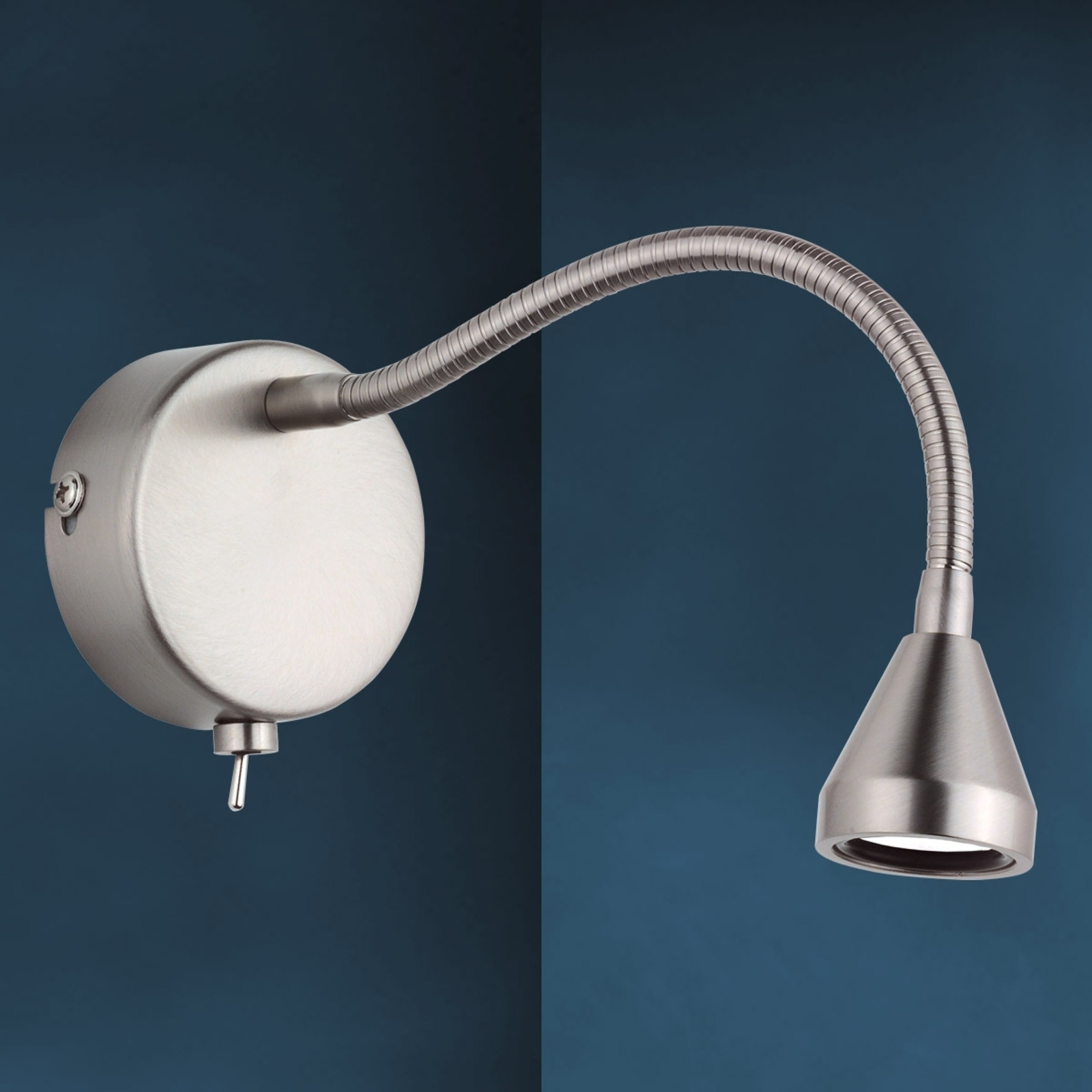 Busch Mini LED-væglampe, fleksibel arm, universalhvid - sengelampe - moderne lampe soveværelse - mat børstet nikkel, krom - Metal