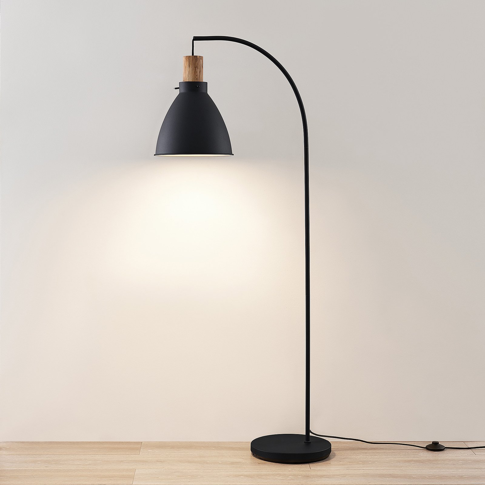 Trebale Floor Lamp Black/Light Wood - Lindby
