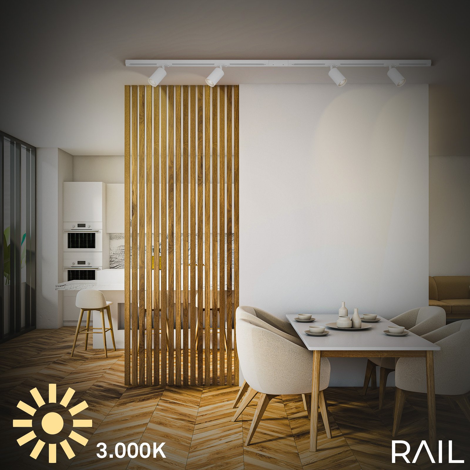 Kit de rail haute tension Rail, blanc, à 6 lampes, 2,25 m 