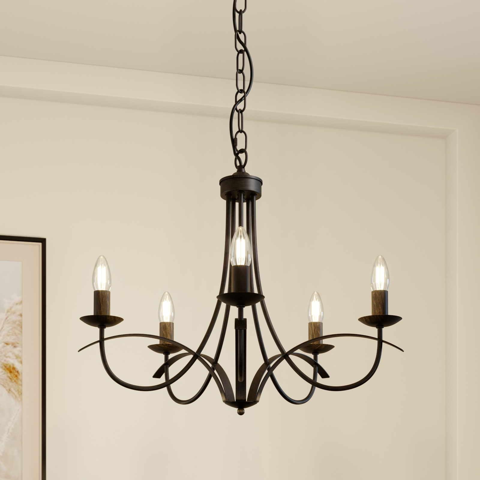 Lindby Amonja kroonluchter, 5-lamps, bruin