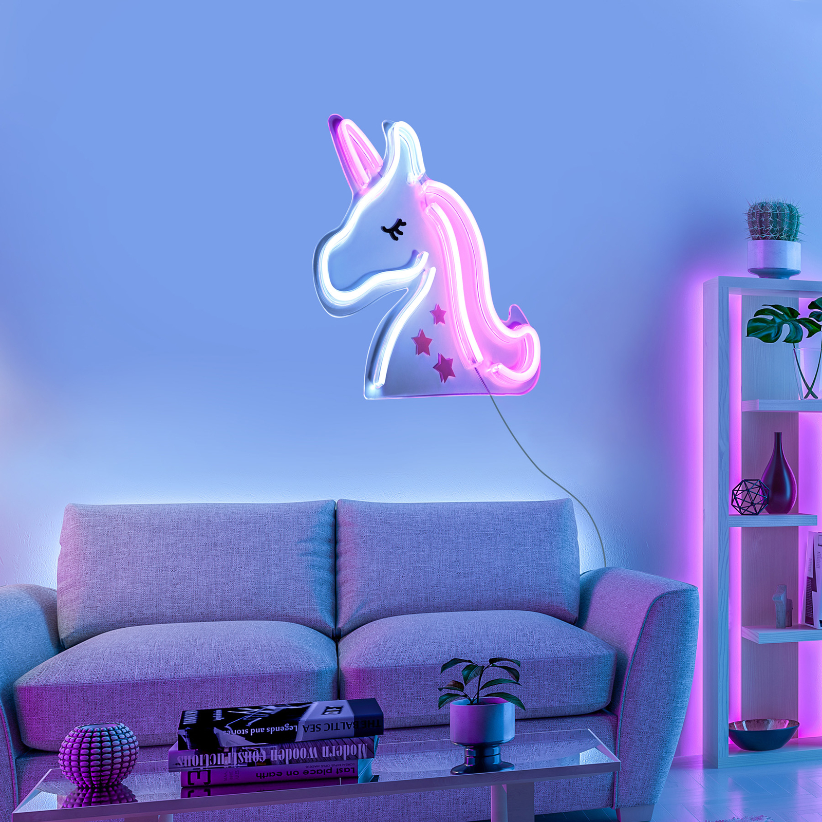 Neon Unicorn LED wall light, USB