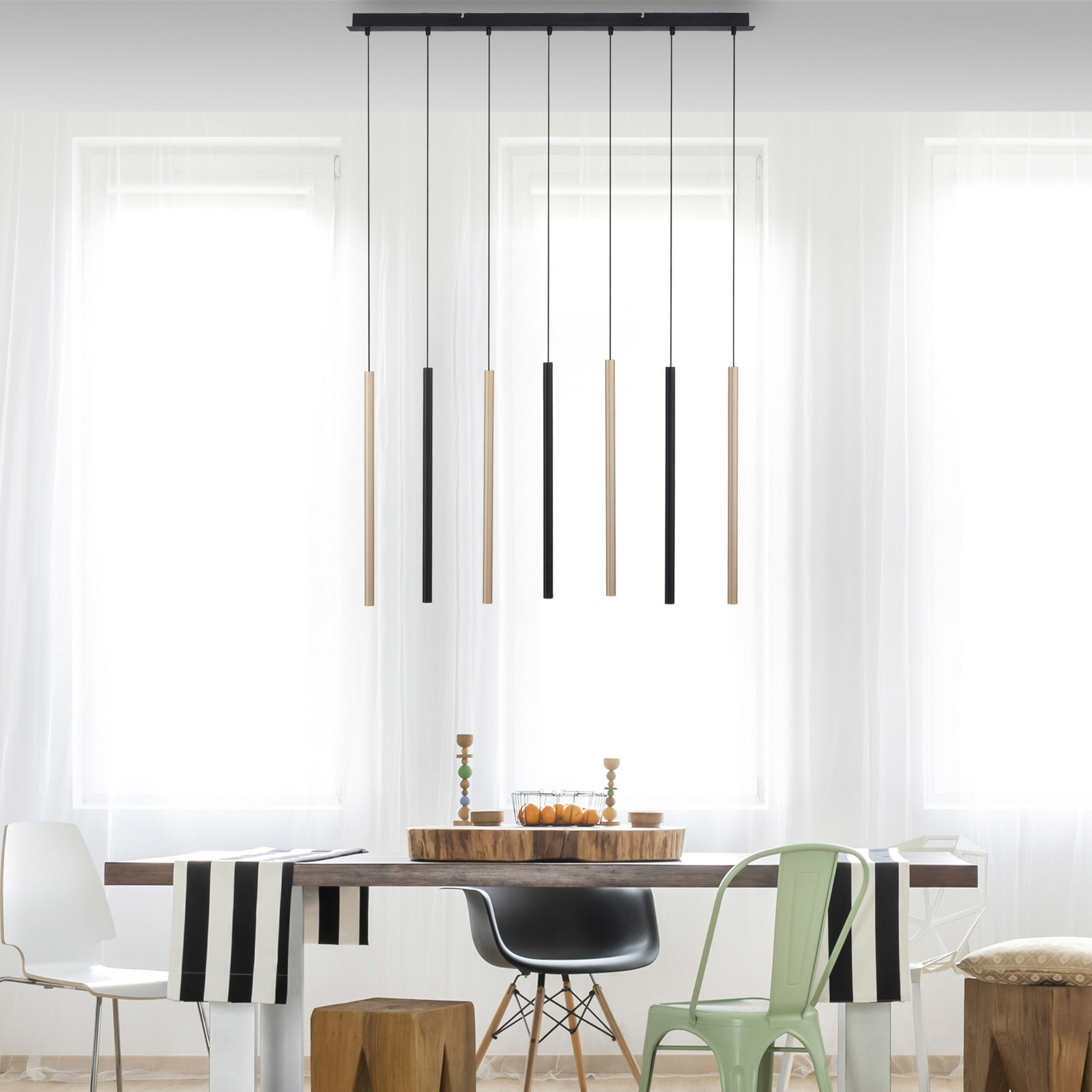 Paul Neuhaus Flute lampă suspendată LED dimabilă 7 becuri - Camera de zi / sufragerie - modern - negru aluminiu oxidat - Metal