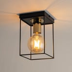 Vox ceiling light, black/gold, angular, 1-bulb, steel