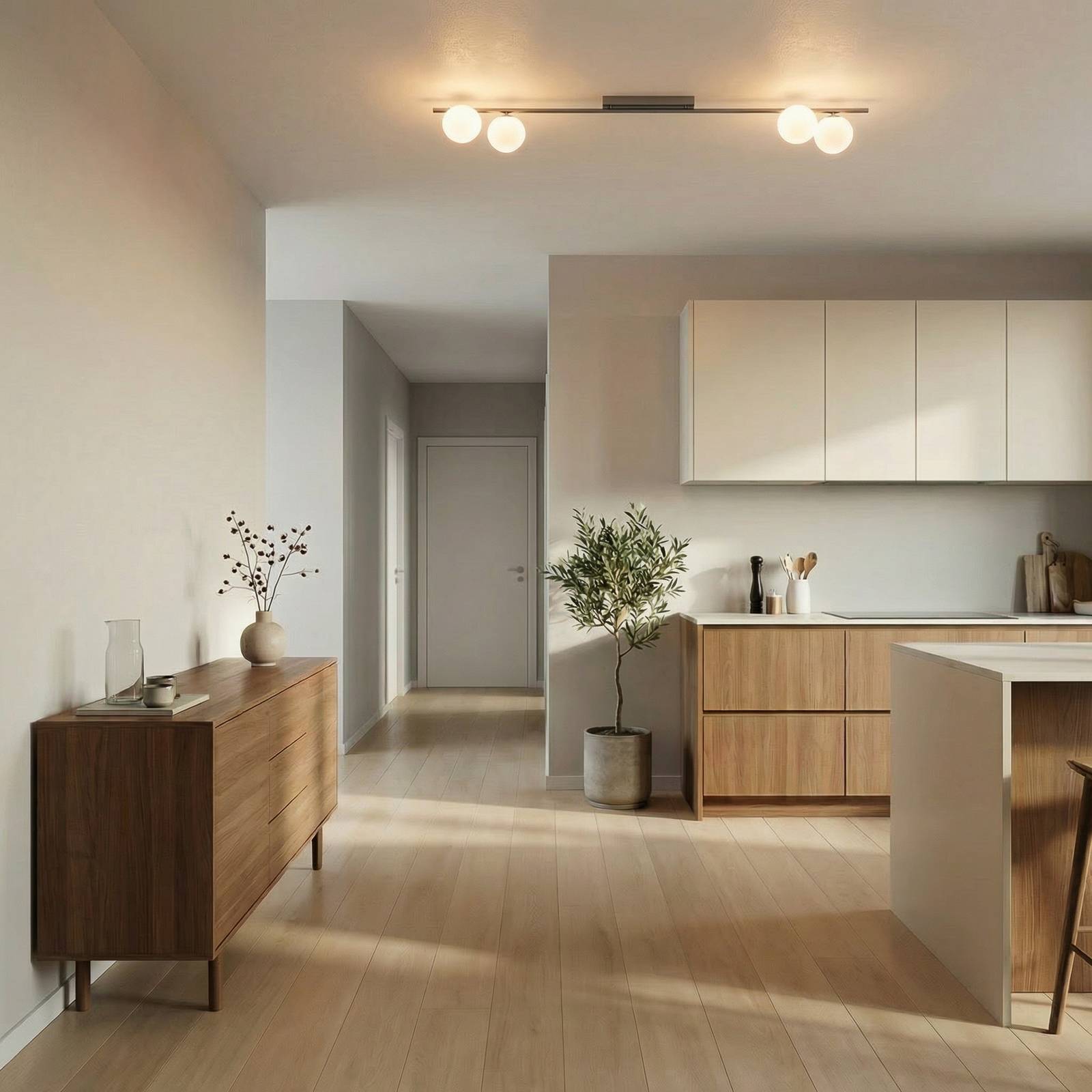  Tk Lighting Deckenleuchte Imelo, Braun, 4-flammig, Glas, Länge 140 Cm 