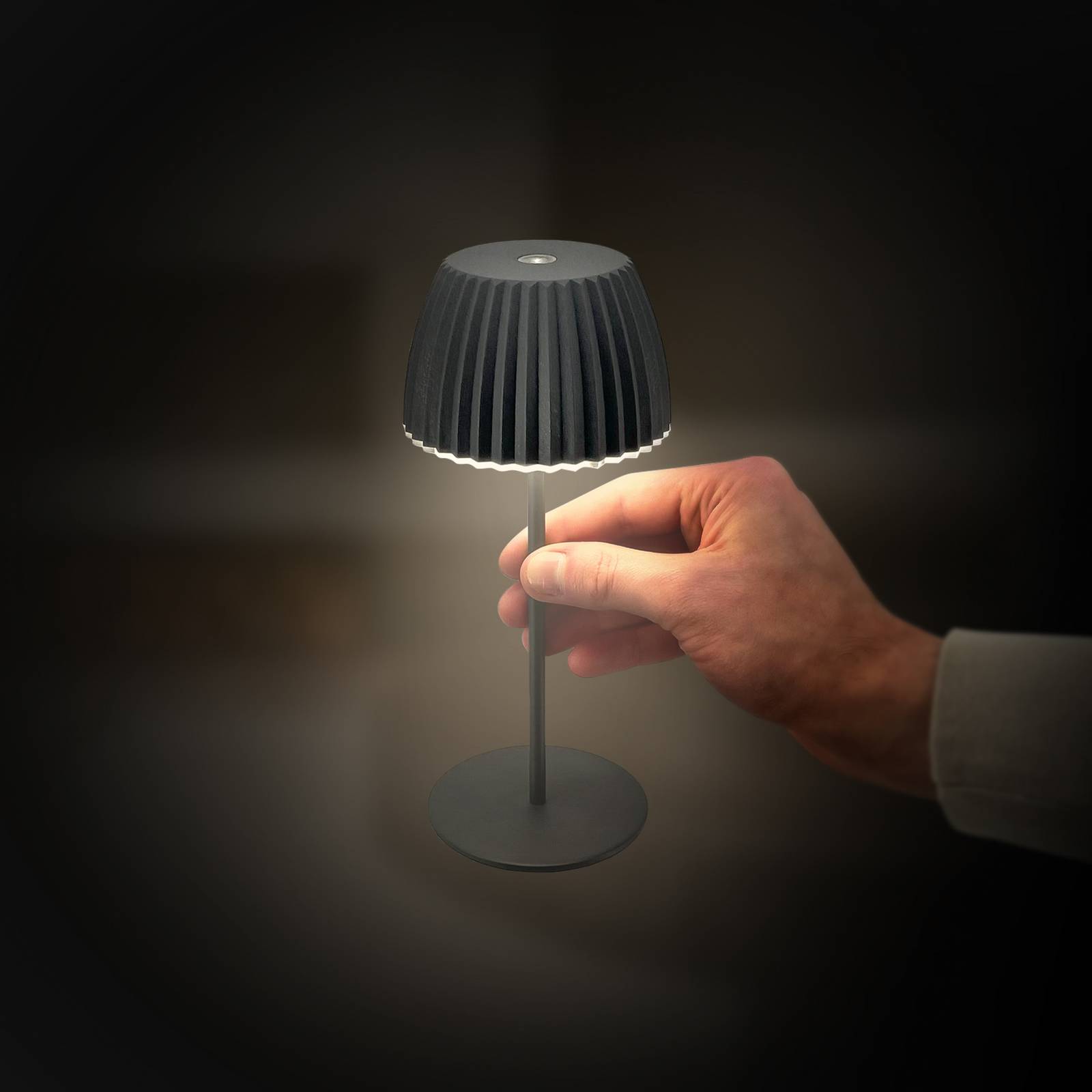 Lampa stołowa LED Brilo unplugged Riffle, 20 cm, antracytowa