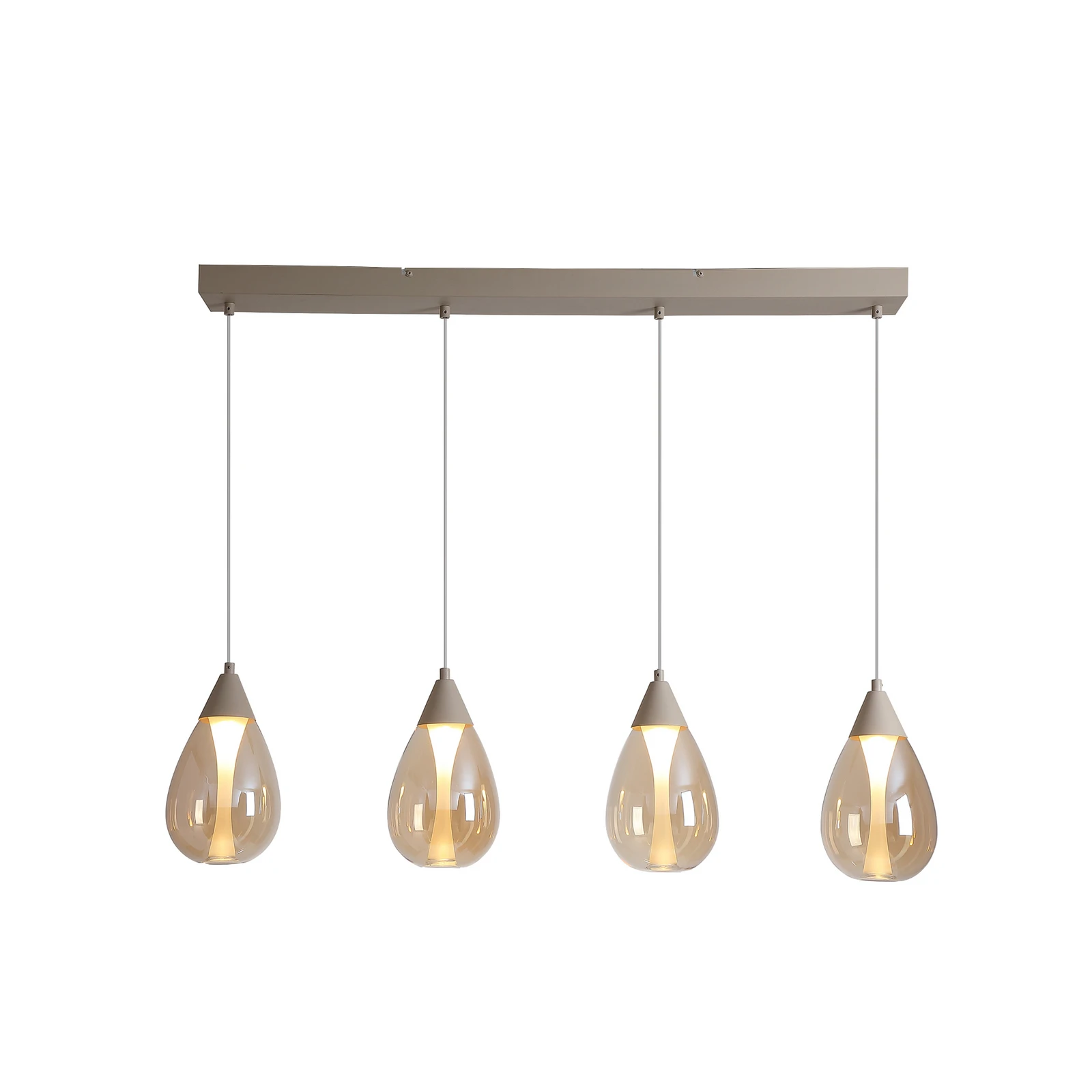 LED závesné svietidlo Pear, 4-pl., dlhé, béžové, sklo jantárové, 3 000 K