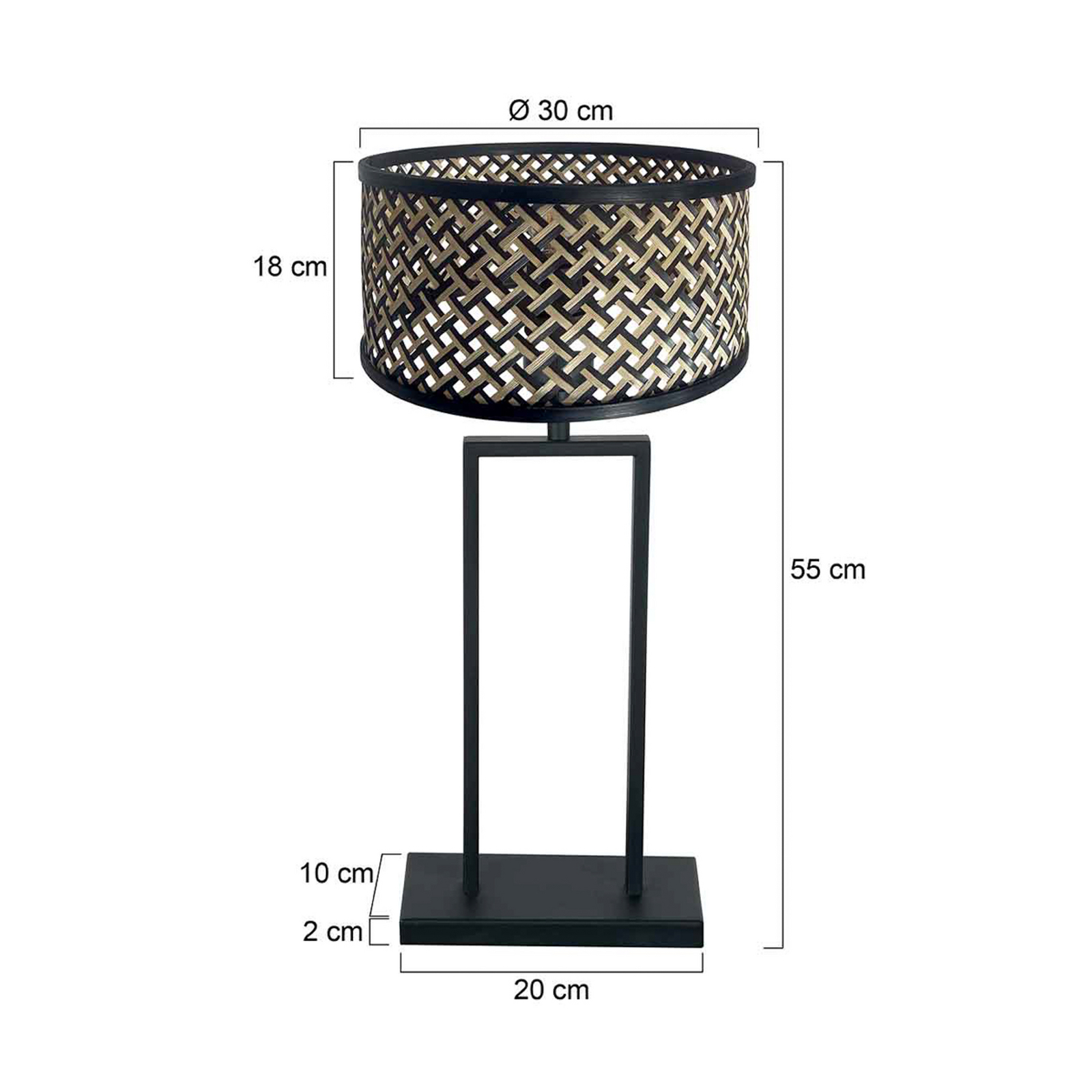 Tafellamp Stang 3856ZW, gevlochten zwart/naturel, H. 55 cm