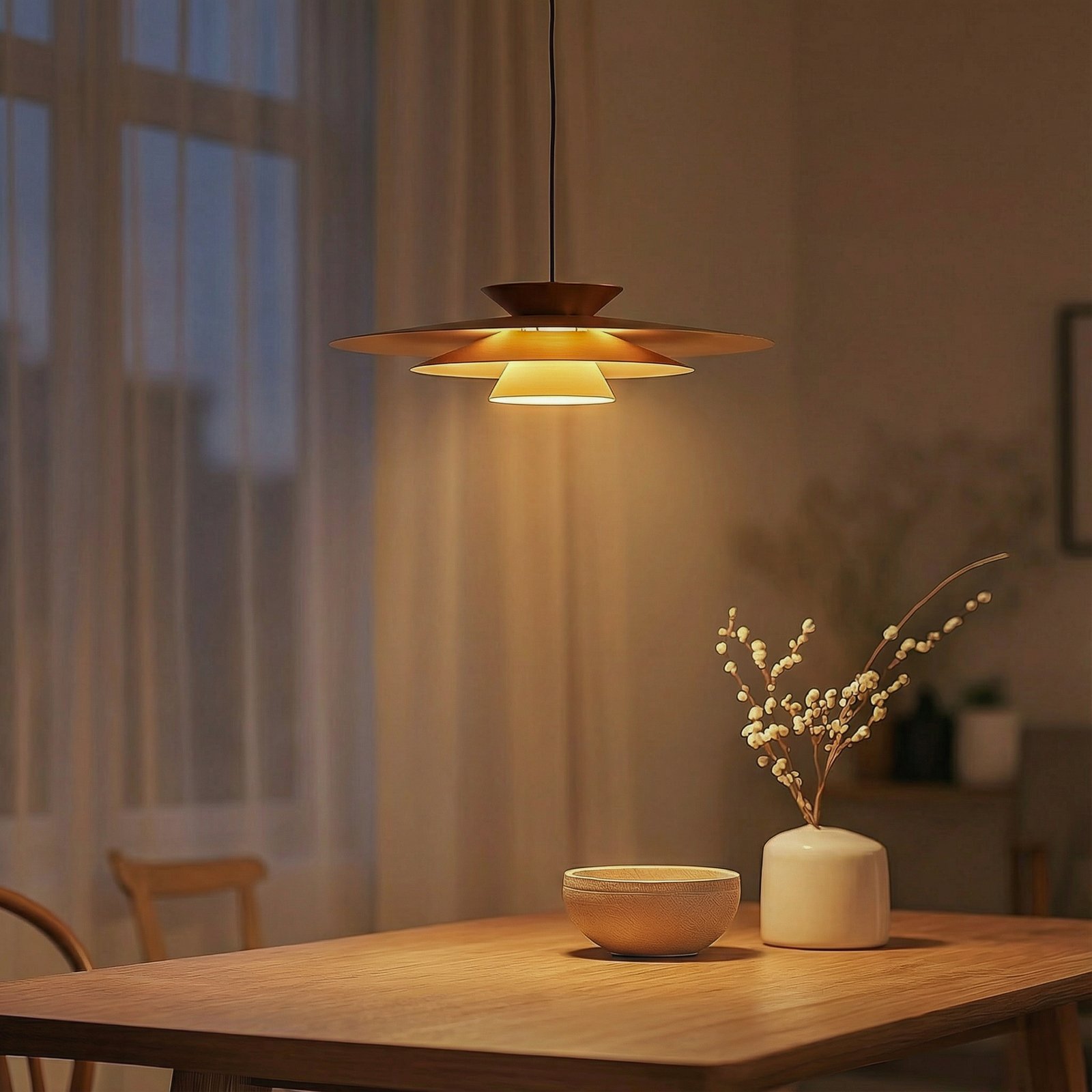 Lucande LED pendant light Livie, beige, aluminium, Ø 50 cm