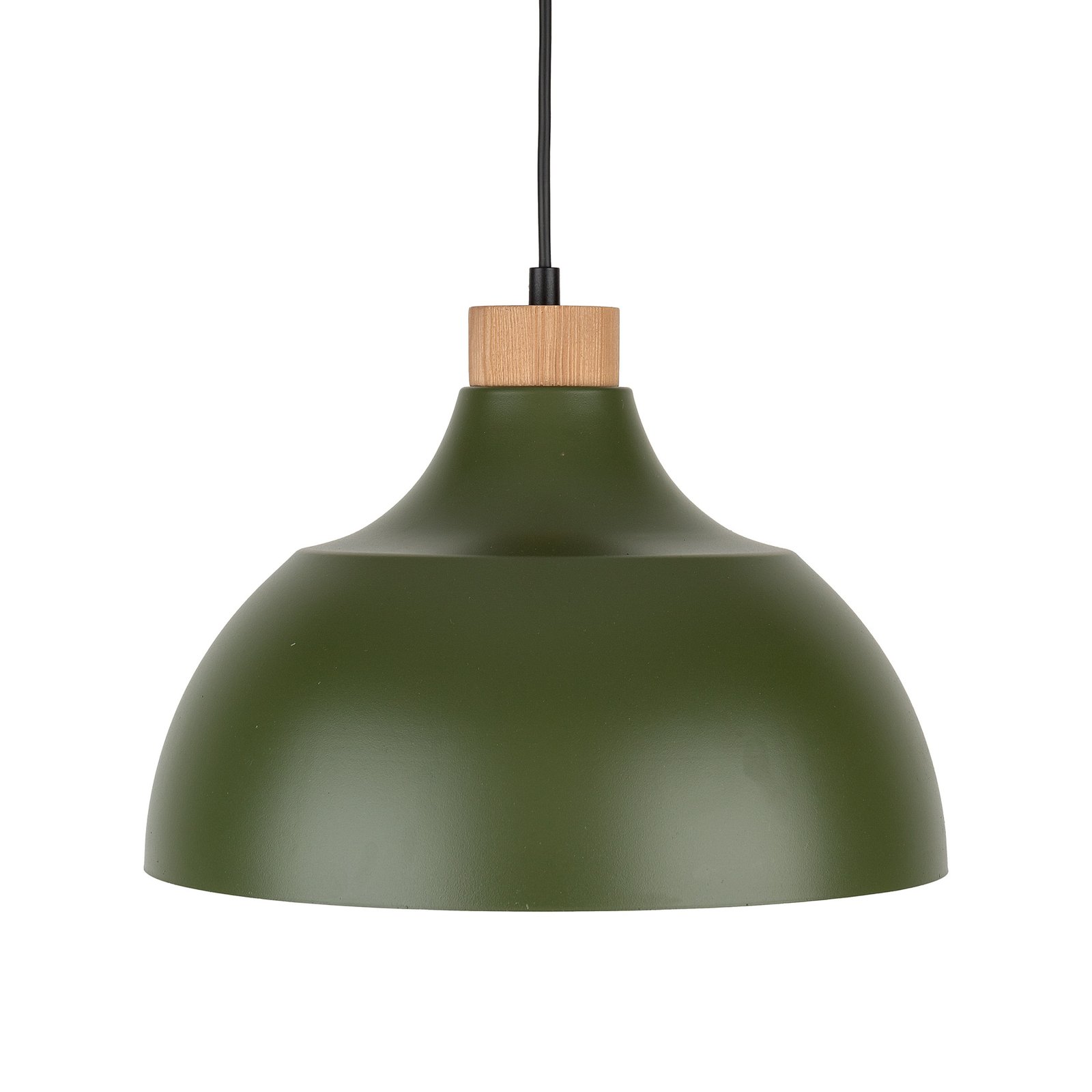 Envostar lámpara colgante Kaitt, detalle madera, Ø 34 cm, verde