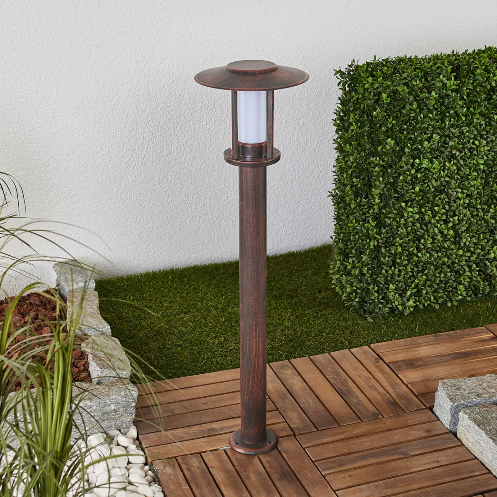 Lindby LED-Wegeleuchte Pavlos, 76 cm, rostfarben, Edelstahl