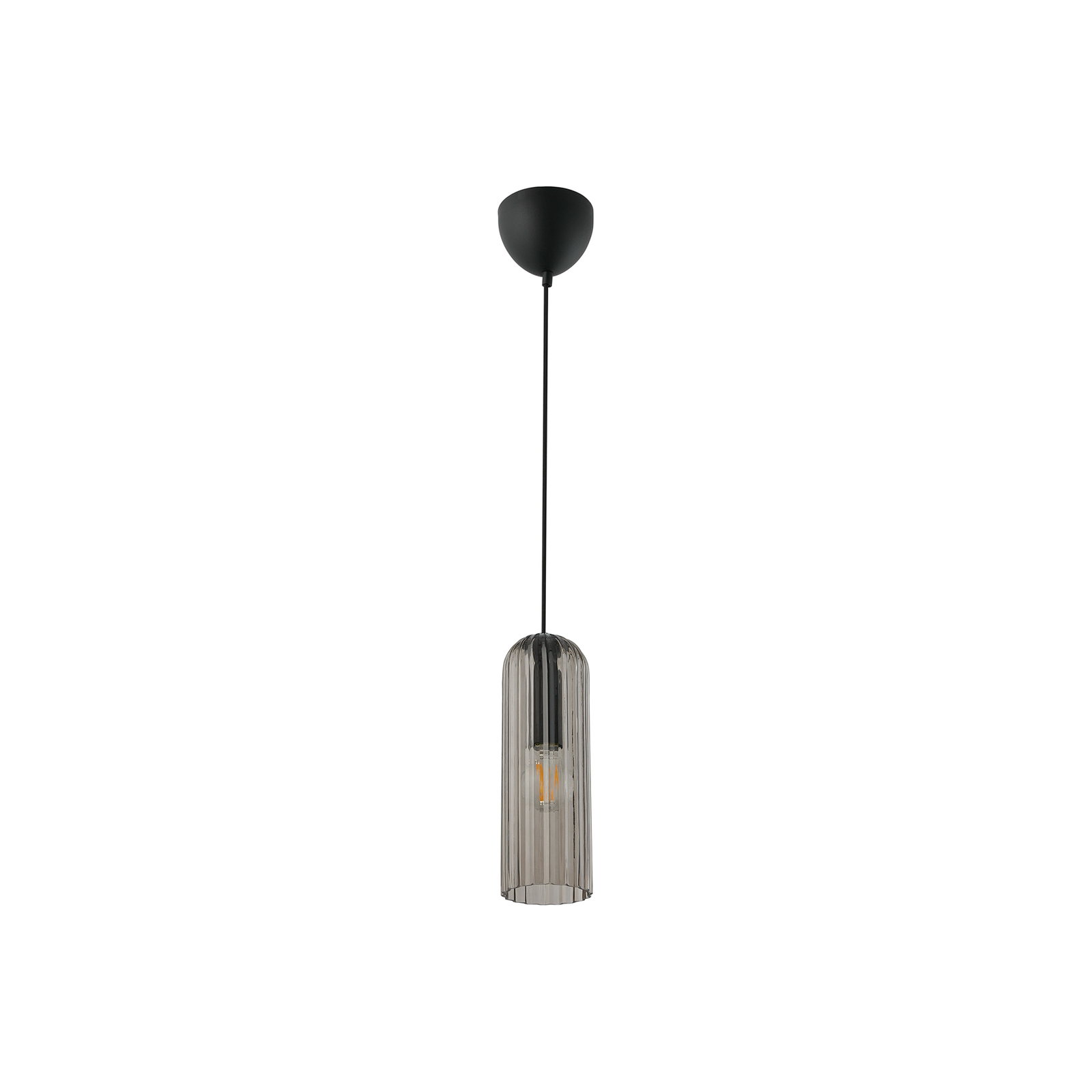 Miella pendant light, ribbed glass, smoky grey/black