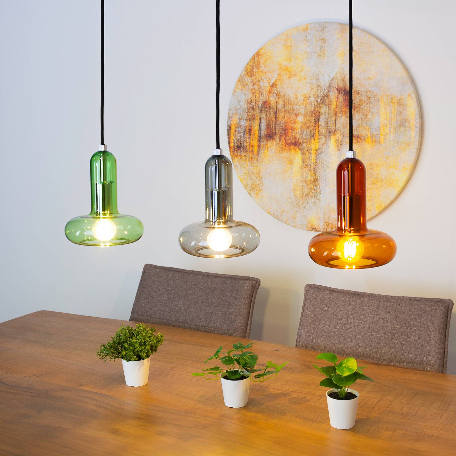 eco-light suspension perseus, multicolore, longueur 65 cm, 3 lampes, verre