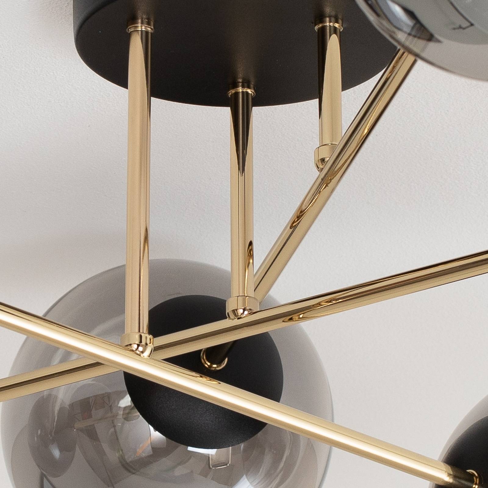 Lampa sufitowa Glassy, 6-punktowa, czarna/złota/grafitowa