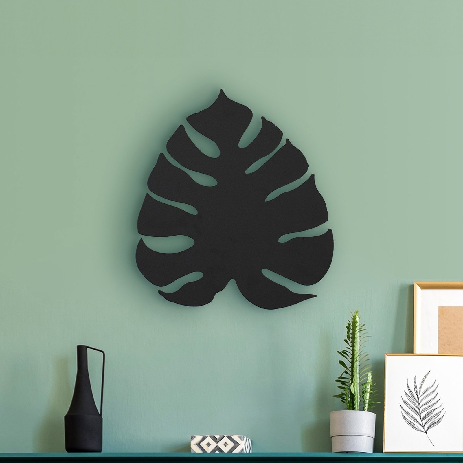 Candeeiro de parede Monstera, forma de folha, 3 x G9, aço, preto