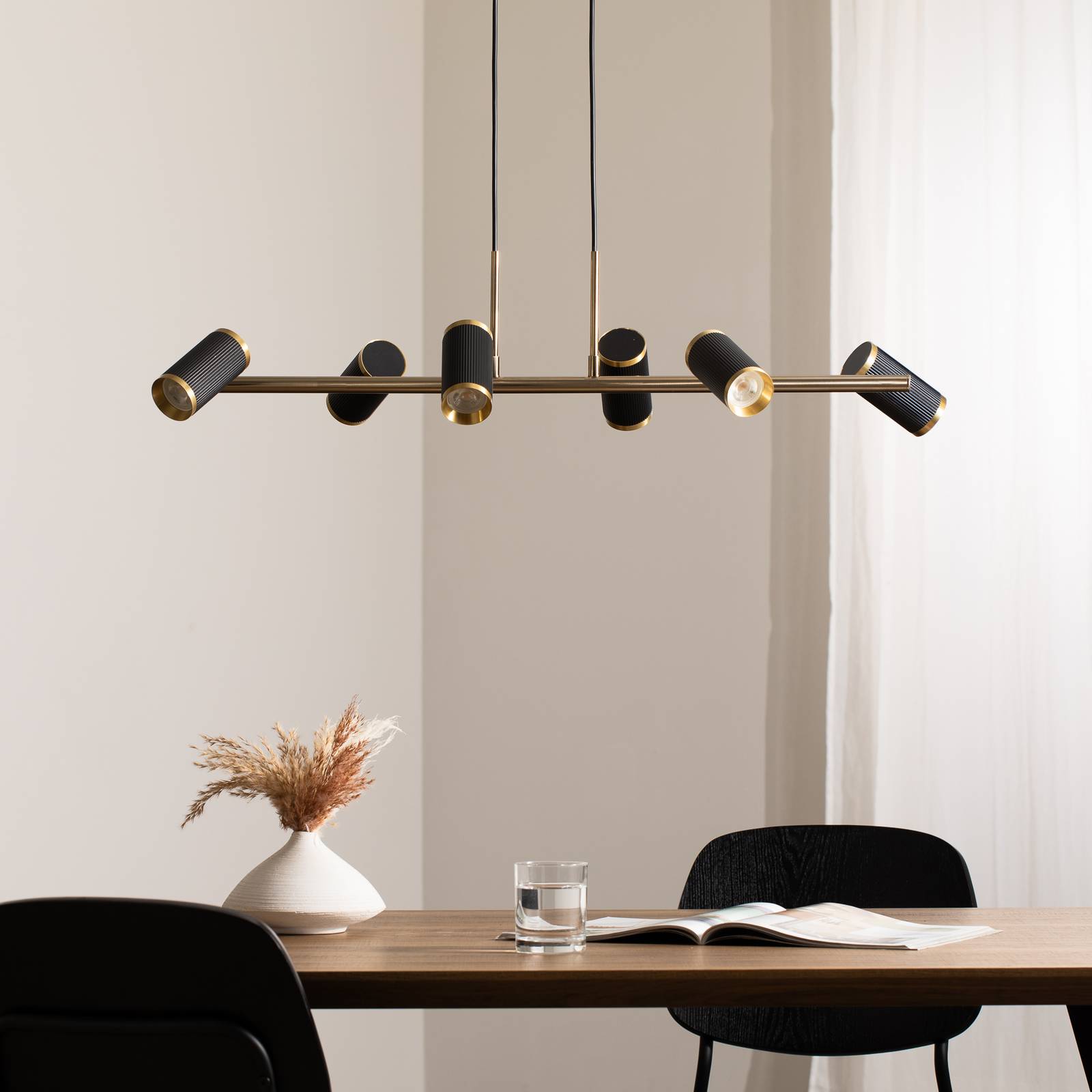 Lampa wisząca lumenów czarny/złoty antyczny długość 86 cm 6-punktowa metalowa
