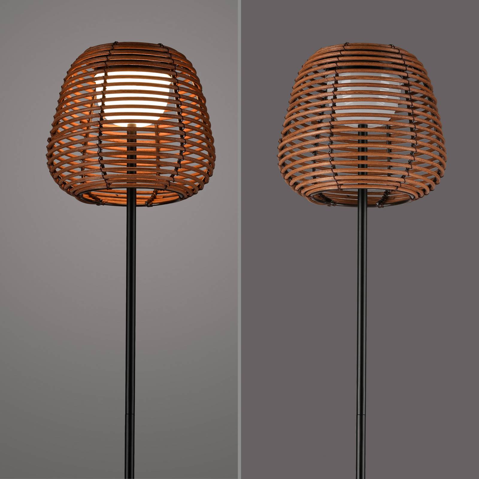 JUST LIGHT. Akumulatorowa lampa stojąca LED Askia, rattan, IP54, touchdim