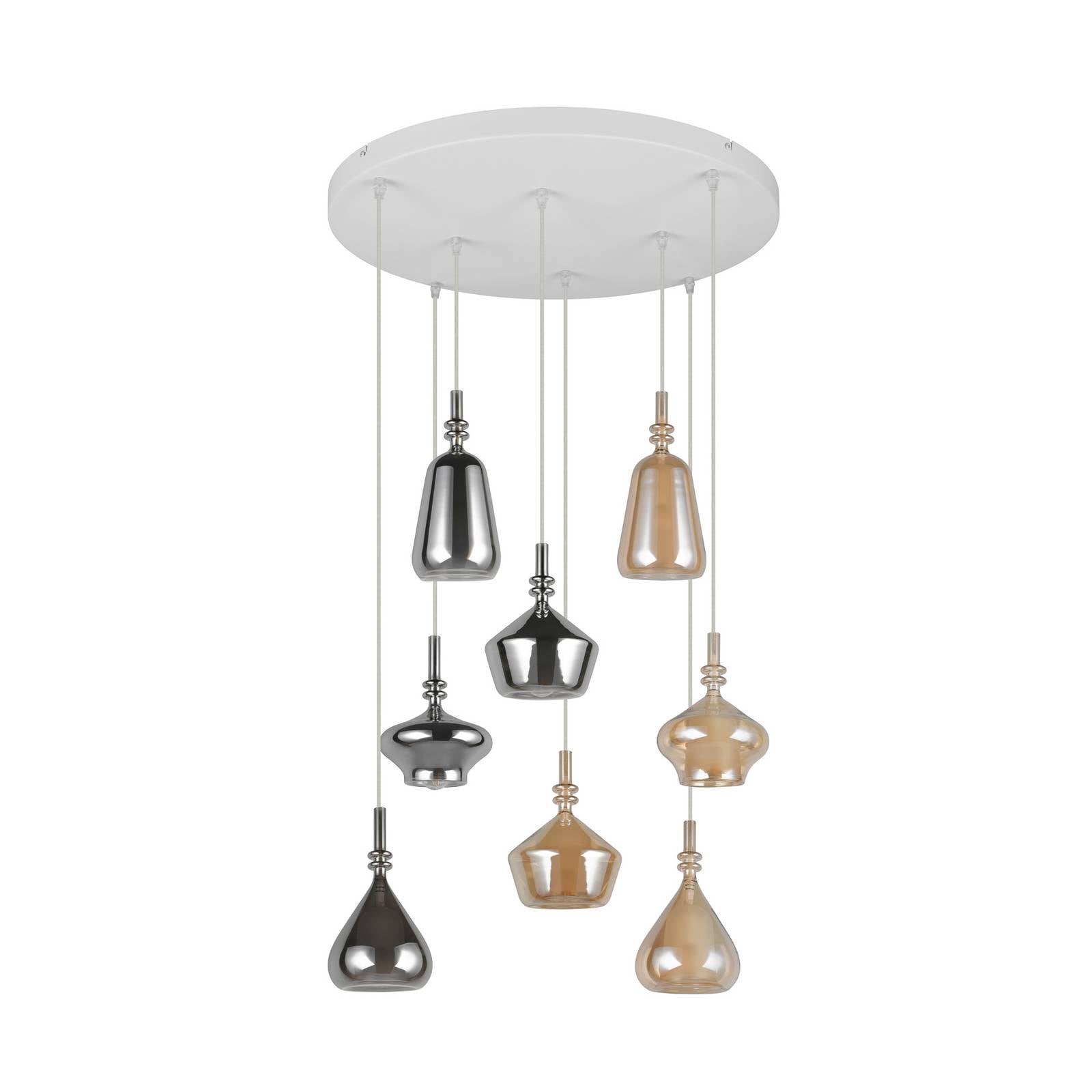 Hängelampe Aldea, Ø 60 cm, weiß/amber/chrom, Glas, 8-flg.