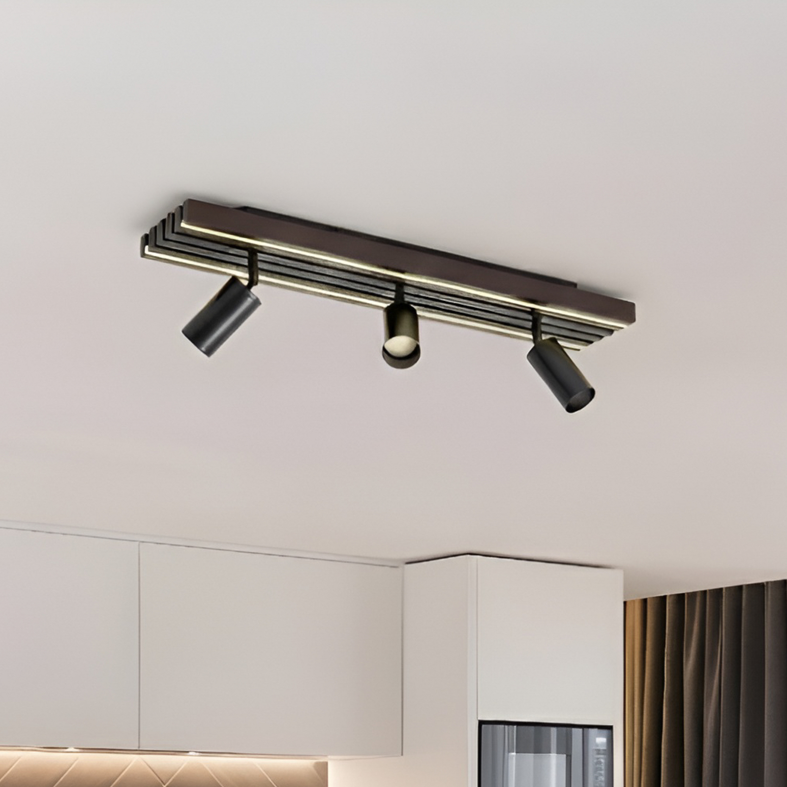 Lucande LED plafondspot Tiron, 3-lamps, 70 cm, eikenhout