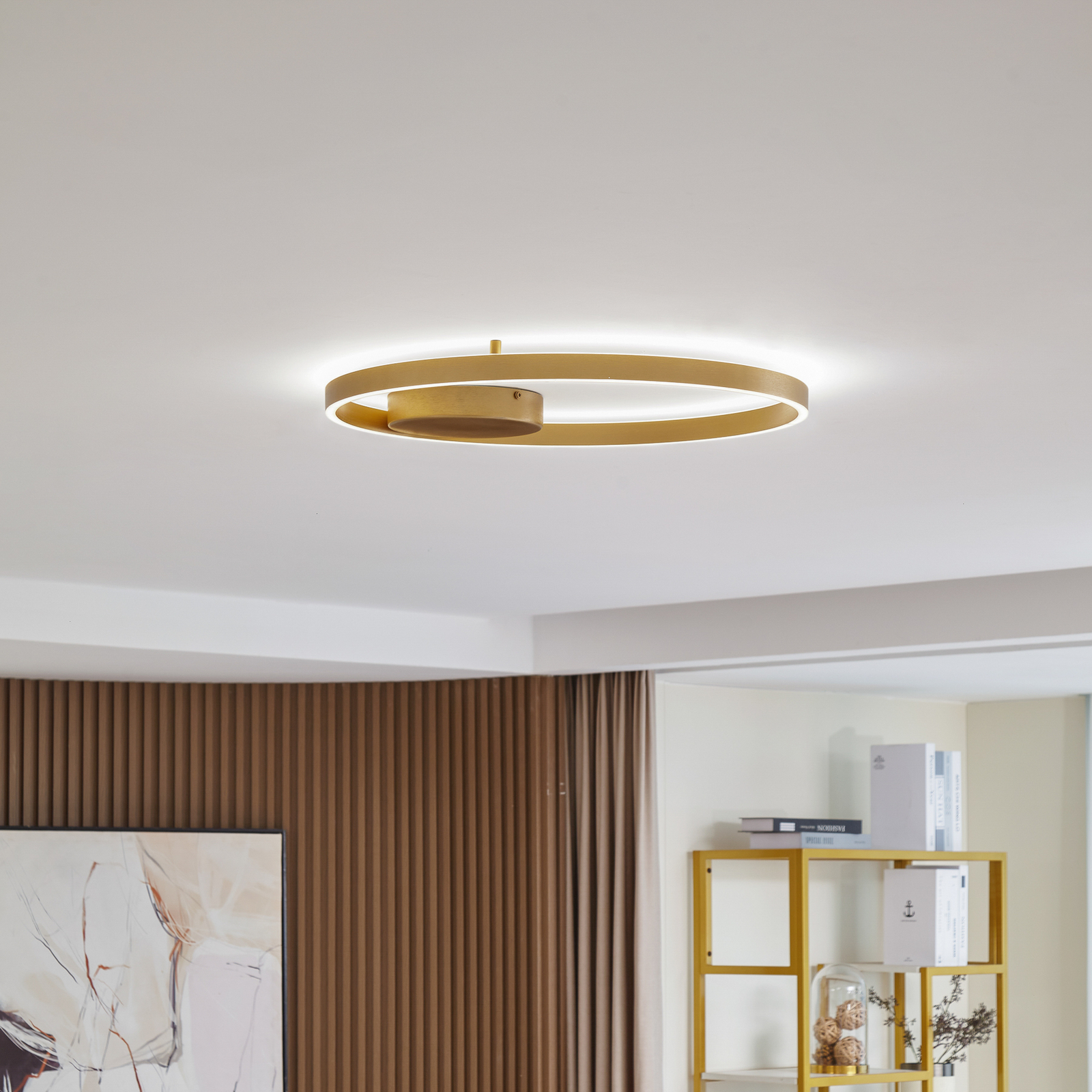 Lucande Smart LED φωτιστικό οροφής Moise, χρυσό, CCT, Tuya