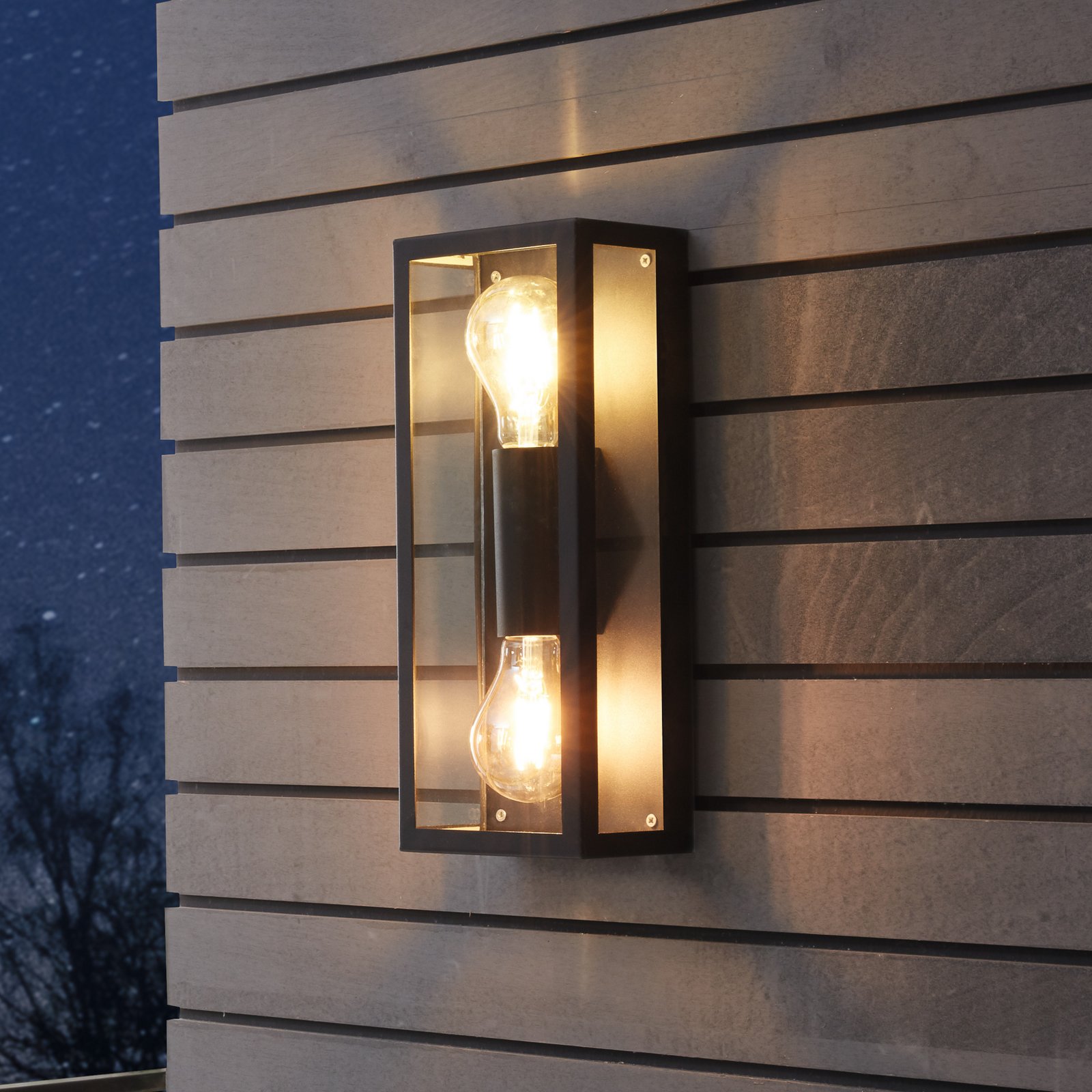 Candeeiro de parede exterior Alamonte 1, retângulo de 2 luzes