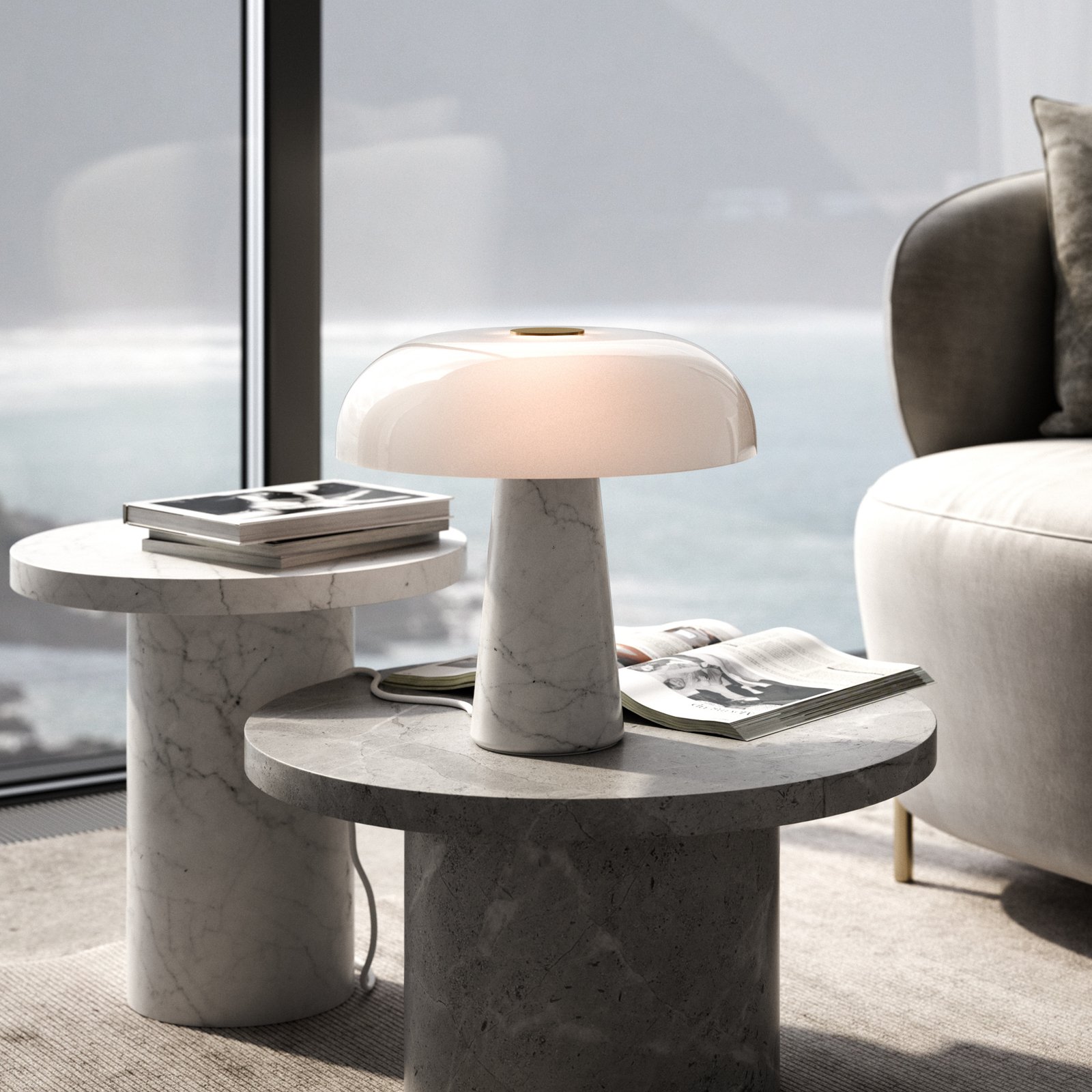 Tischleuchte Glossy aus Marmor und Glas