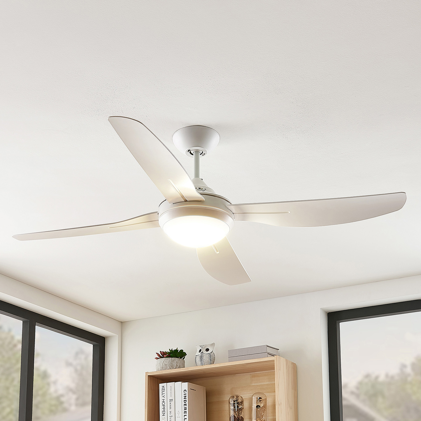 Arcchio Inja LED ceiling fan 4 blade, white, for Living / Dining Room, plastic, steel, 18 W, energy efficiency: A++, H: 37.5 cm