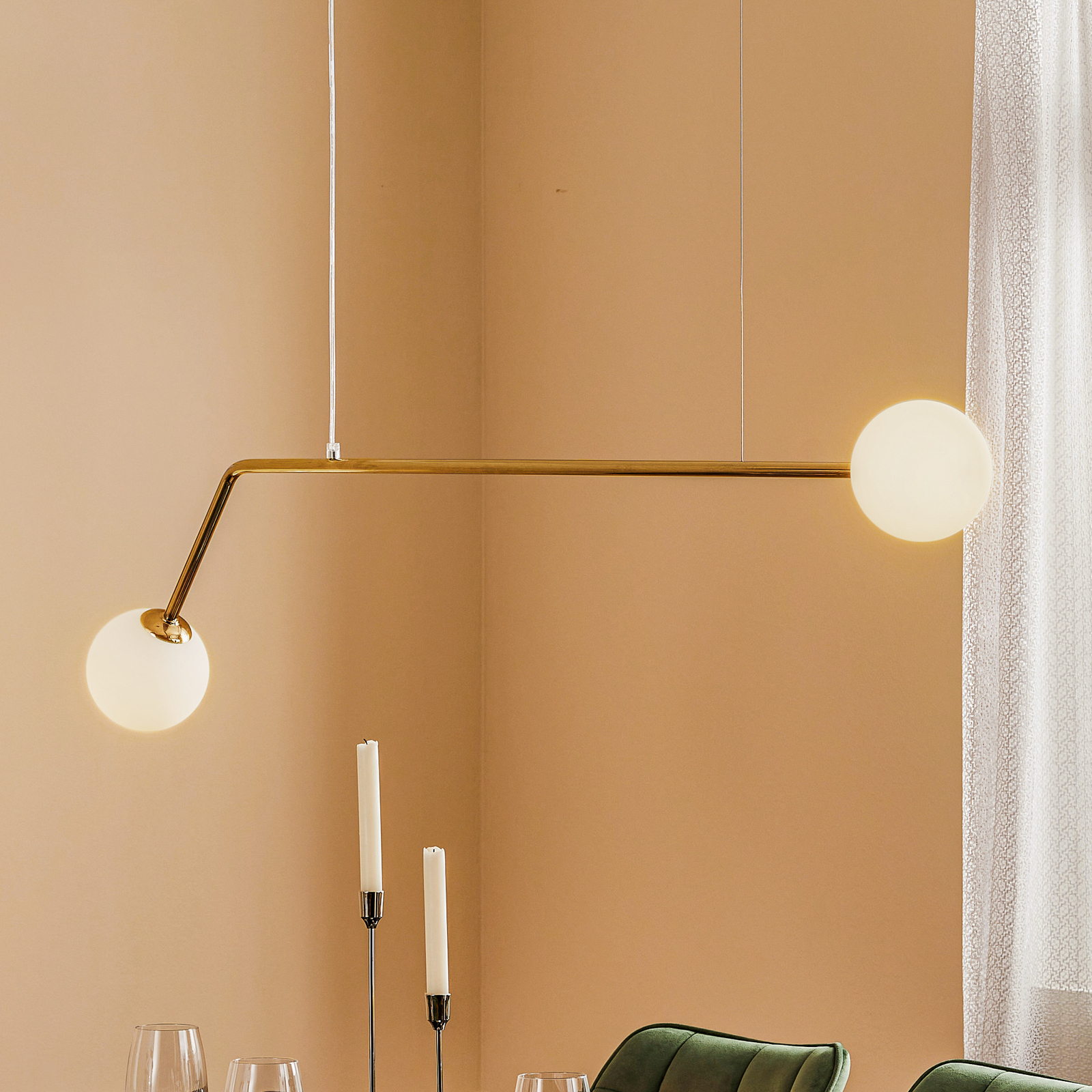 Pure hanging light, two-bulb, gold