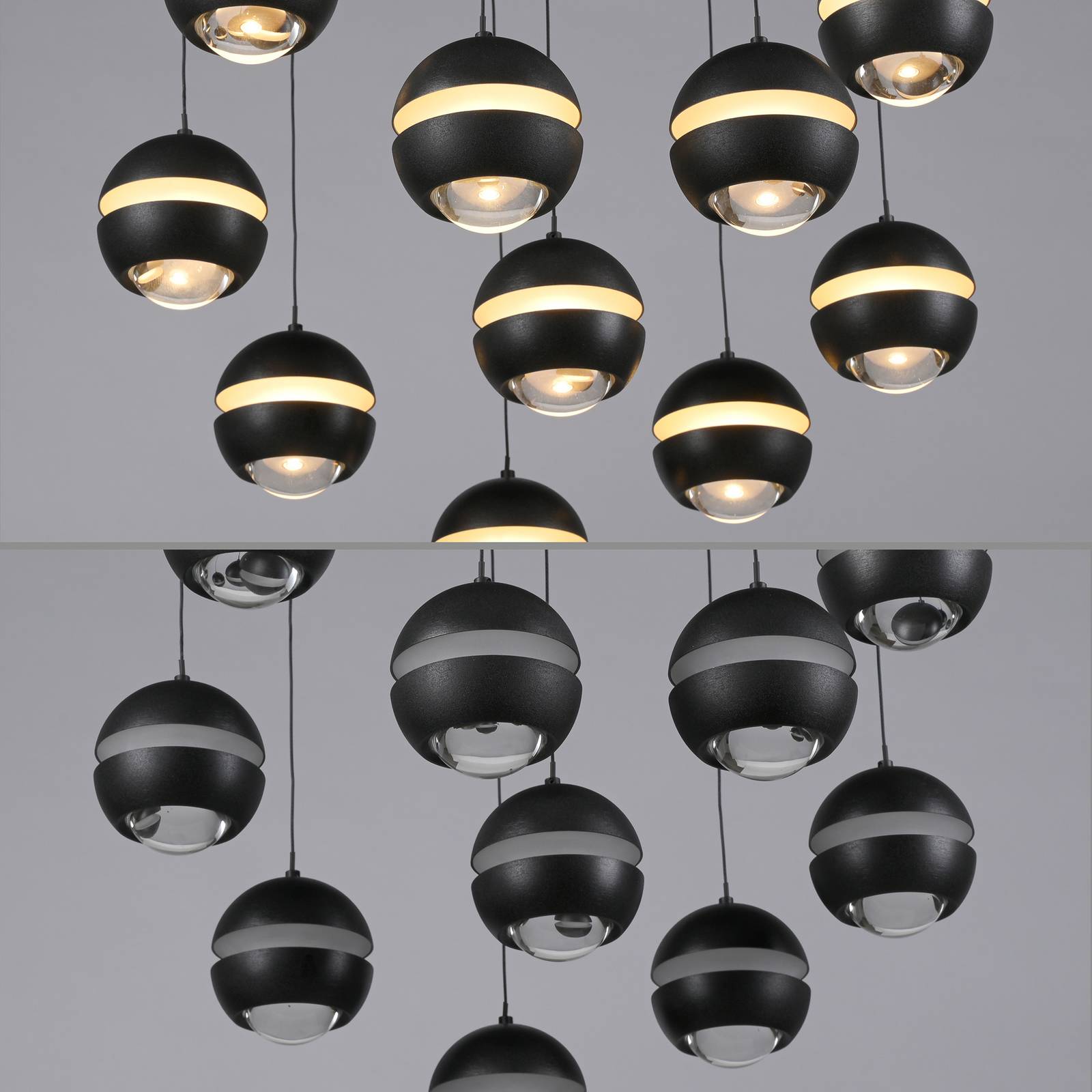 Schöner Wohnen żyrandol LED Lini czarna 10-punktowa okrągła 3000K