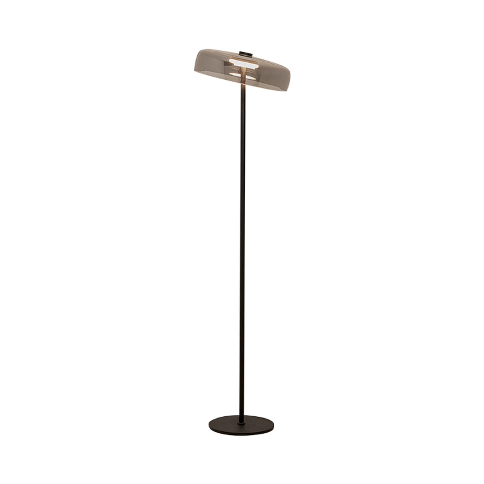 Candeeiro de pé LED 23055, cinzento fumado, vidro, altura 162 cm