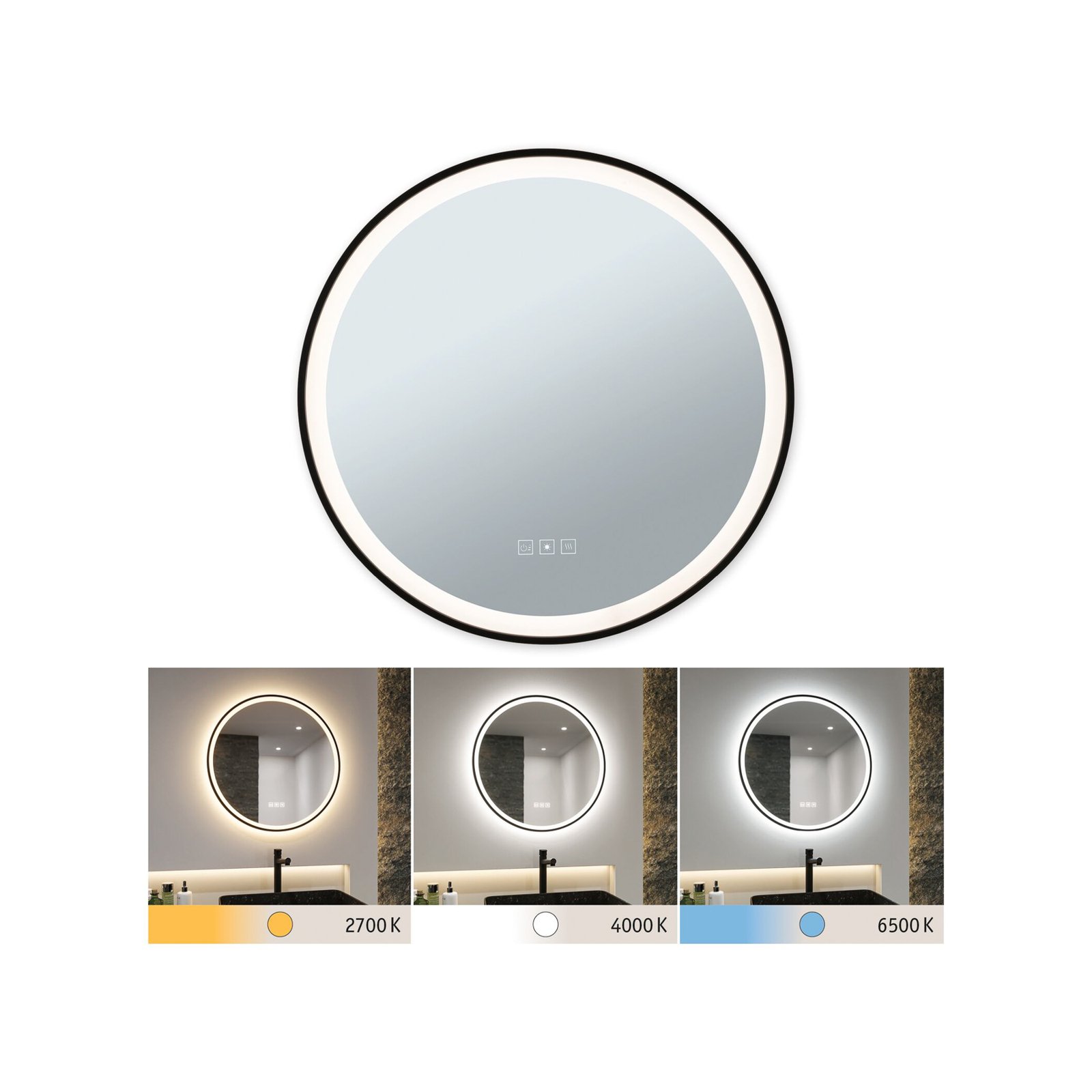 Mirra LED Illuminated Ogledalo IP44 Dim. Round Black/Mirror - Paulmann