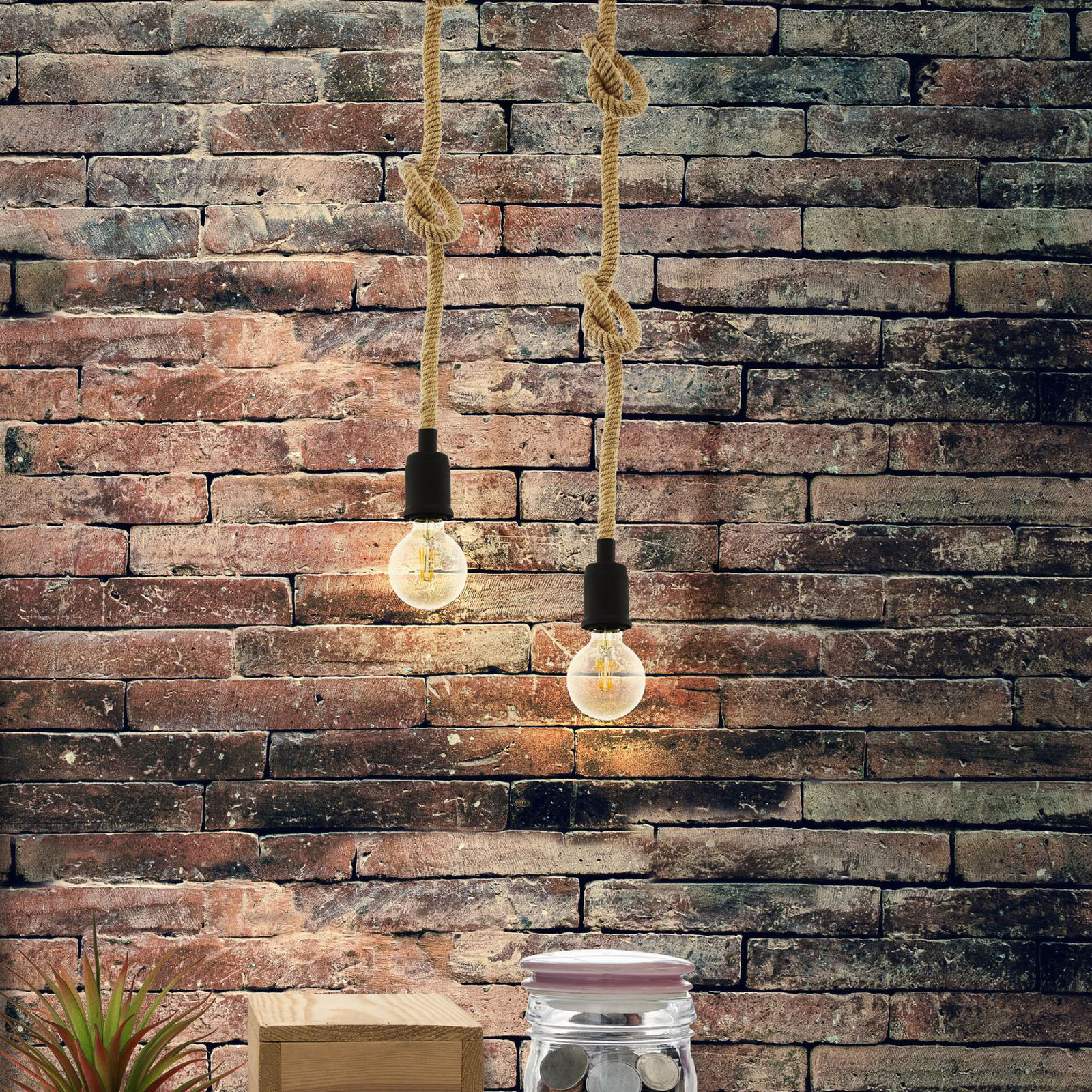 Rampside hanging light with rope 1-bulb, shadeless