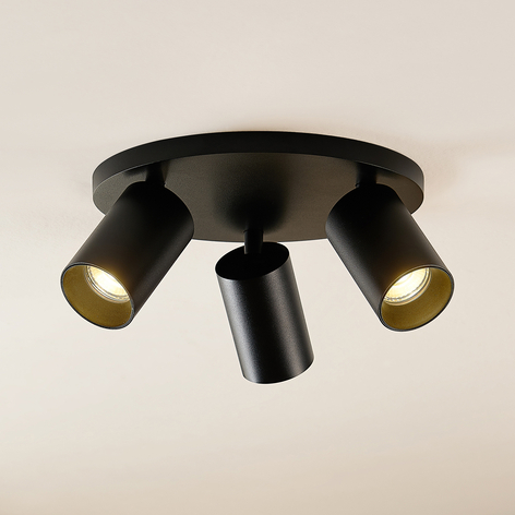 Arcchio Brinja takspotlight, rund, 3 lampor, svart
