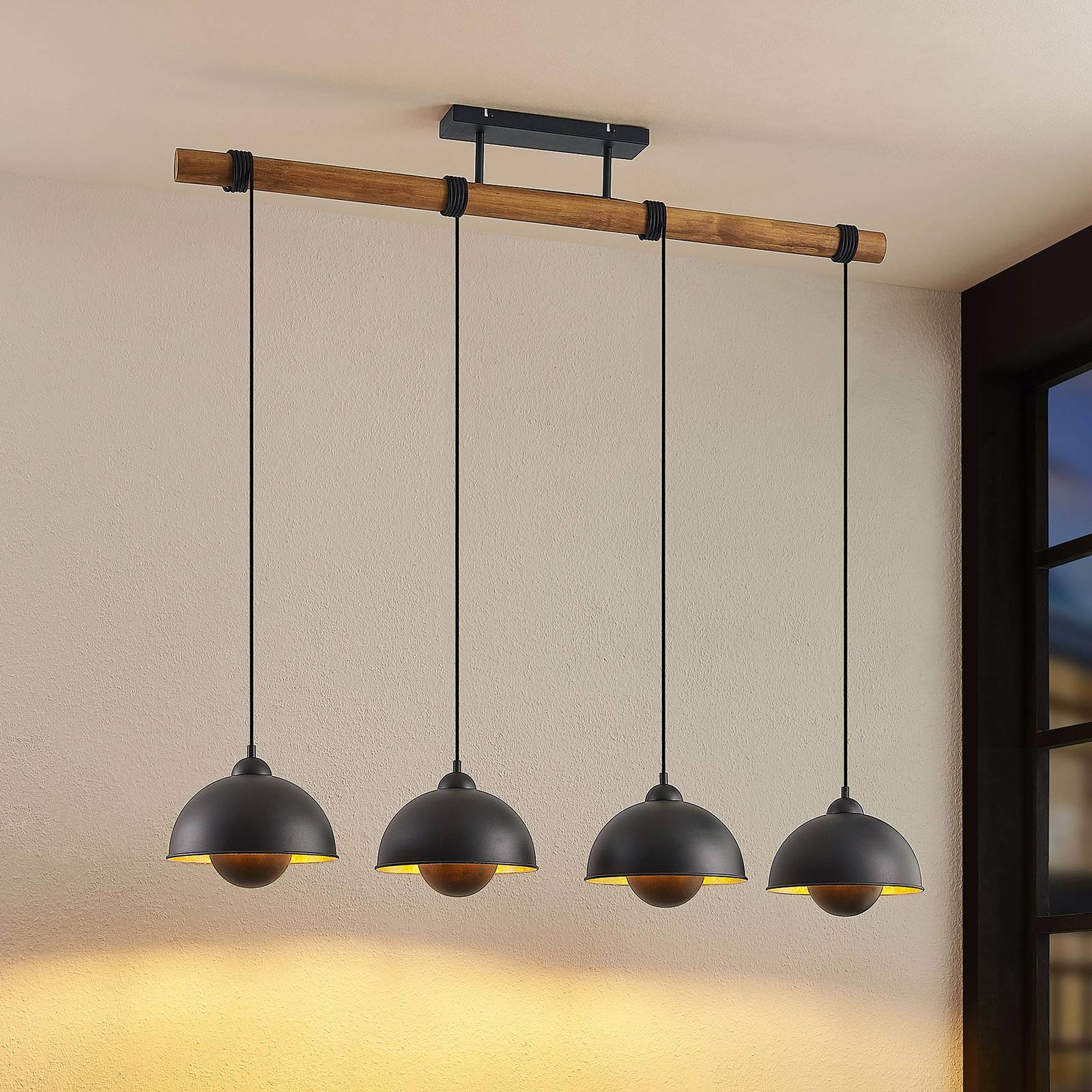 Lindby Bamila lampa wisząca metal i drewno 4-pkt.