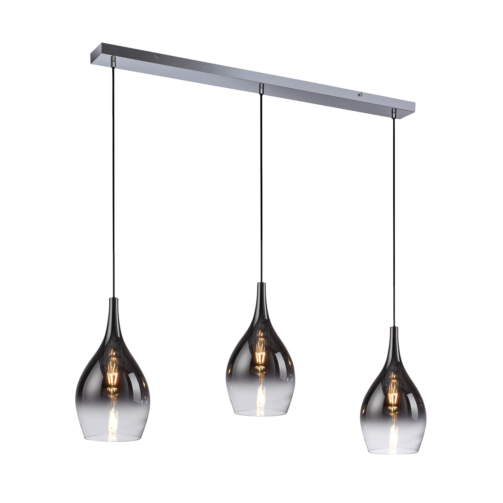 Paul Neuhaus Suspension Pilua, fumée, verre, 100 cm, 3 lampes