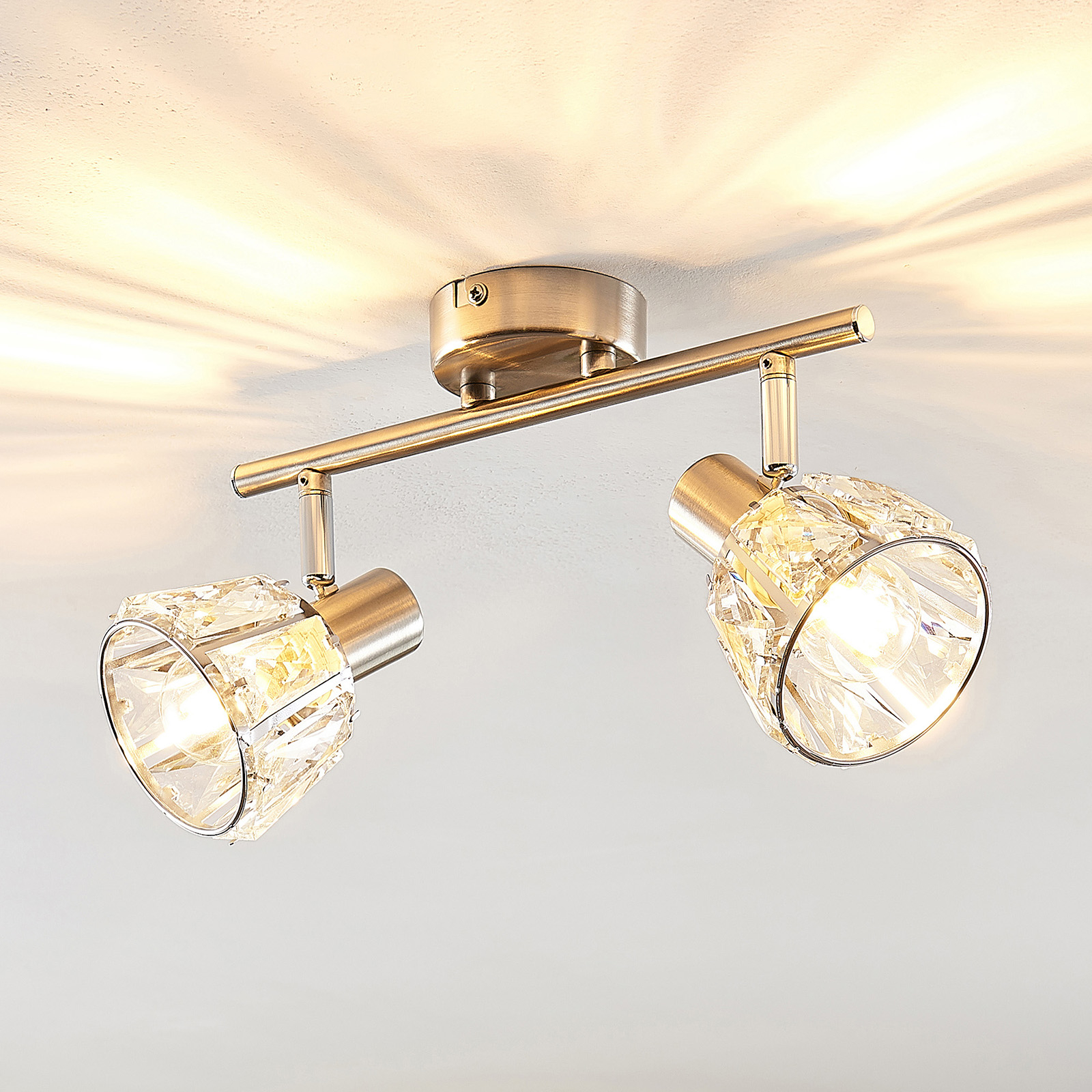 Lindby Kosta plafondlamp, 2-lamps, nikkel