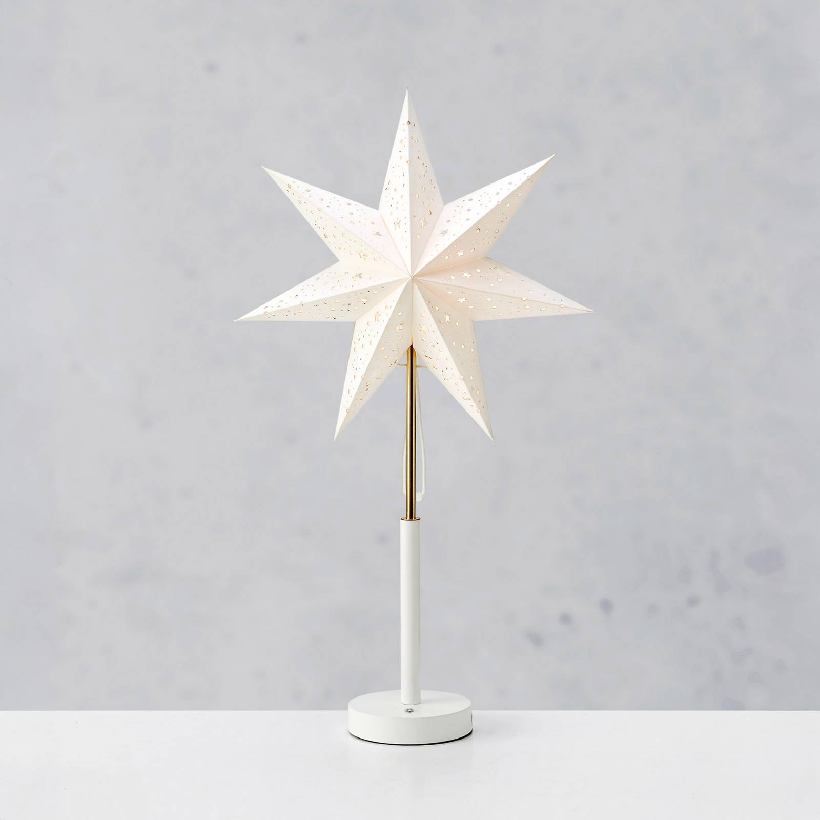 Markslöjd LED papieren ster op batterijen Noella, messing/wit, hoogte 62 cm
