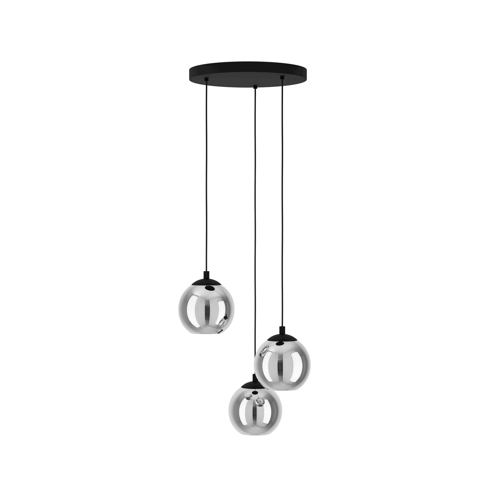 Suspension Ariscani, gris fumé, Ø 43 cm, à 3 lampes, verre, E27