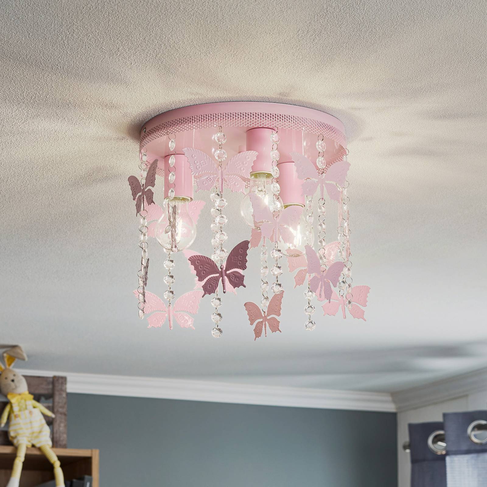 Eko-Light Taklampa Angelica i rosa med fjärilar