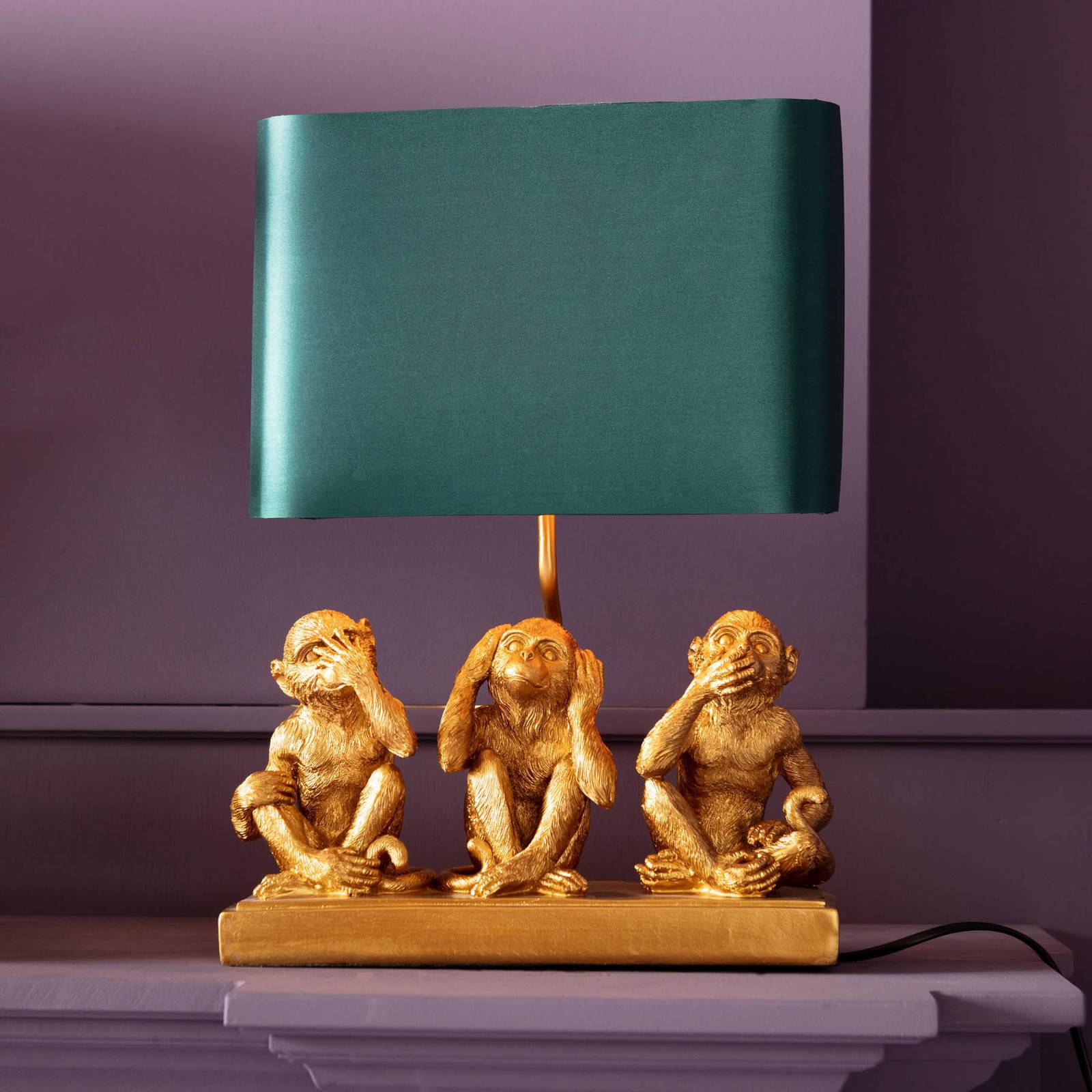 KARE Animal Three Monkey tafellamp, kap groen
