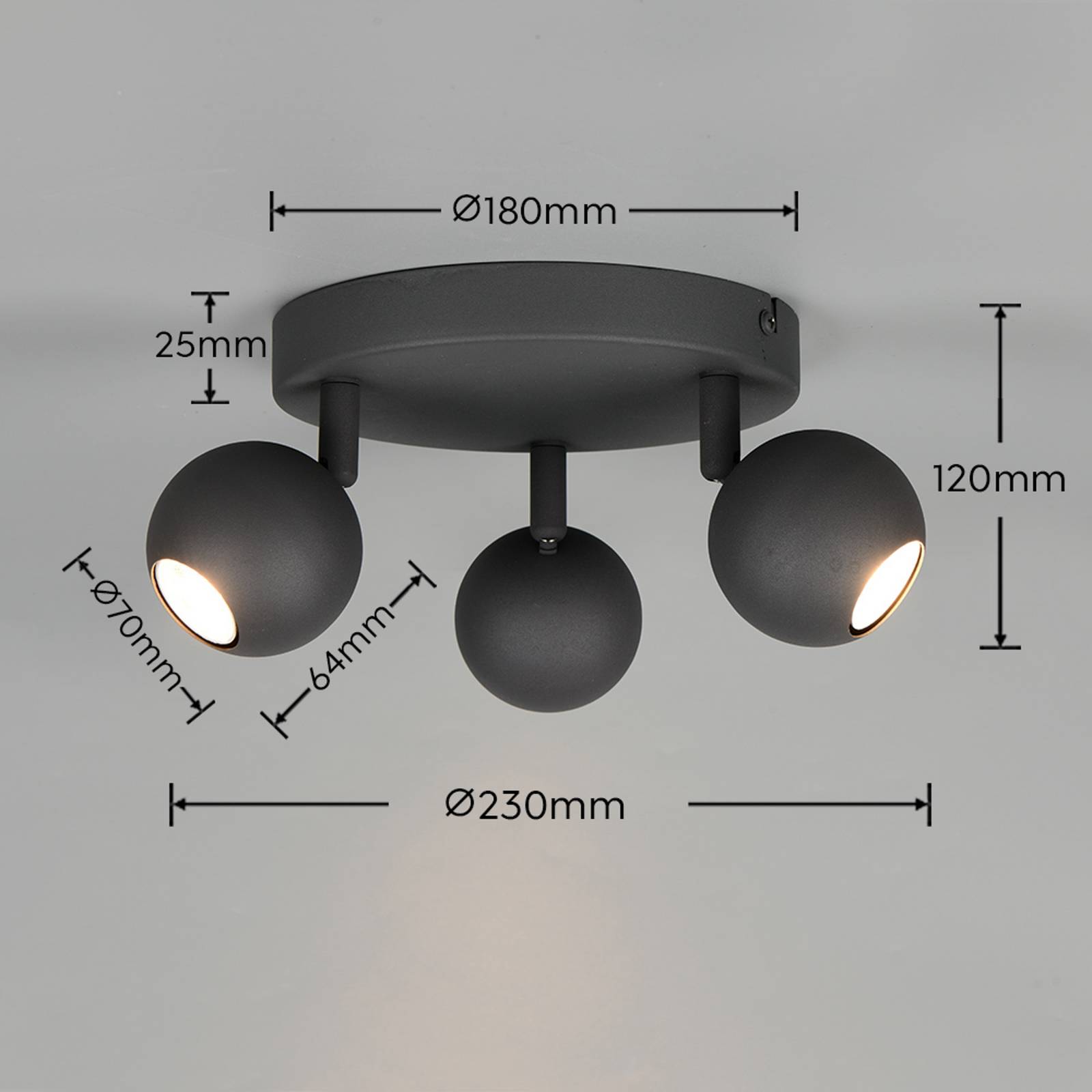 Taklampe Enaro, antrasitt, metall, GU10 Mini
