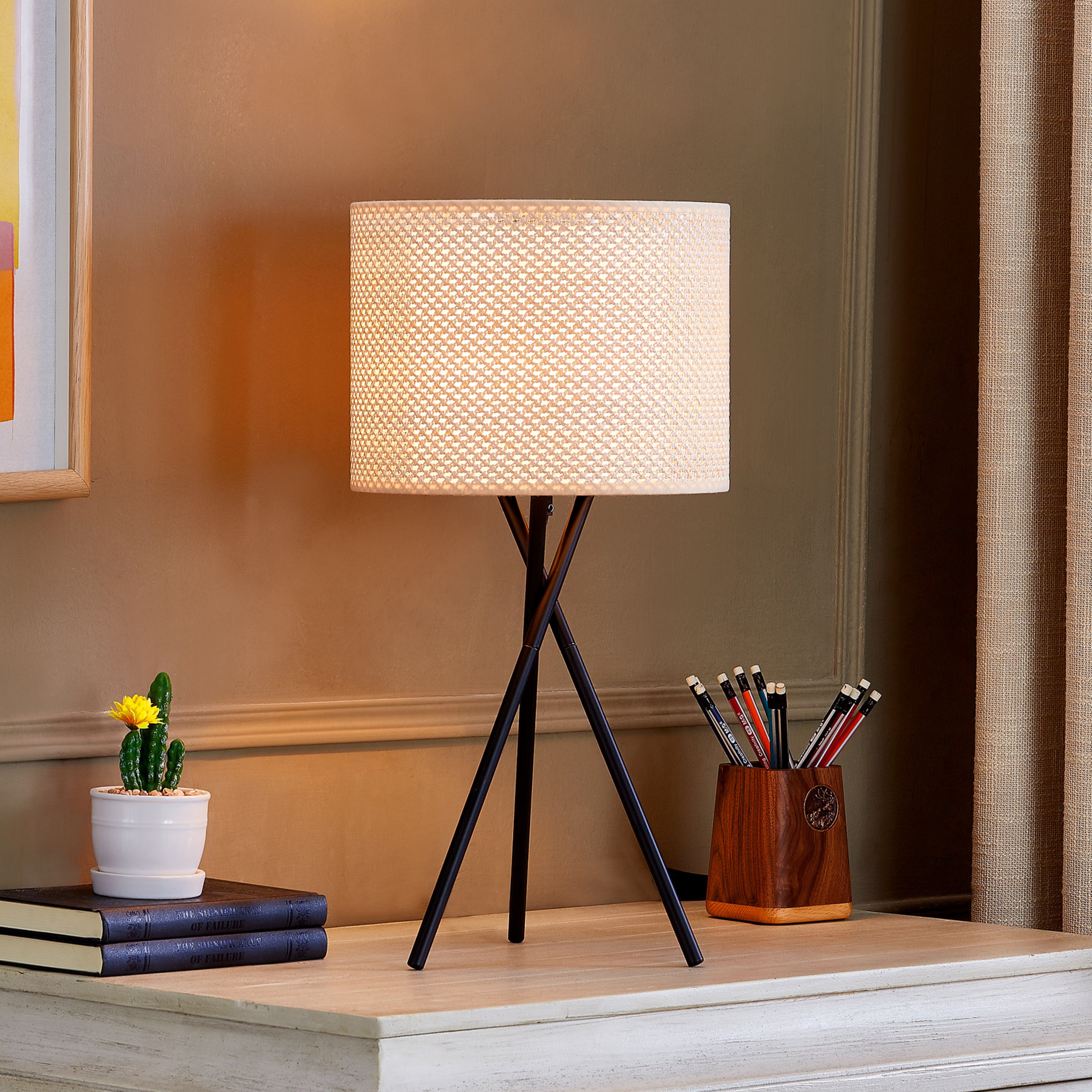 Lindby lampe à poser Soula, Ø 26 cm, beige, plastique, E27