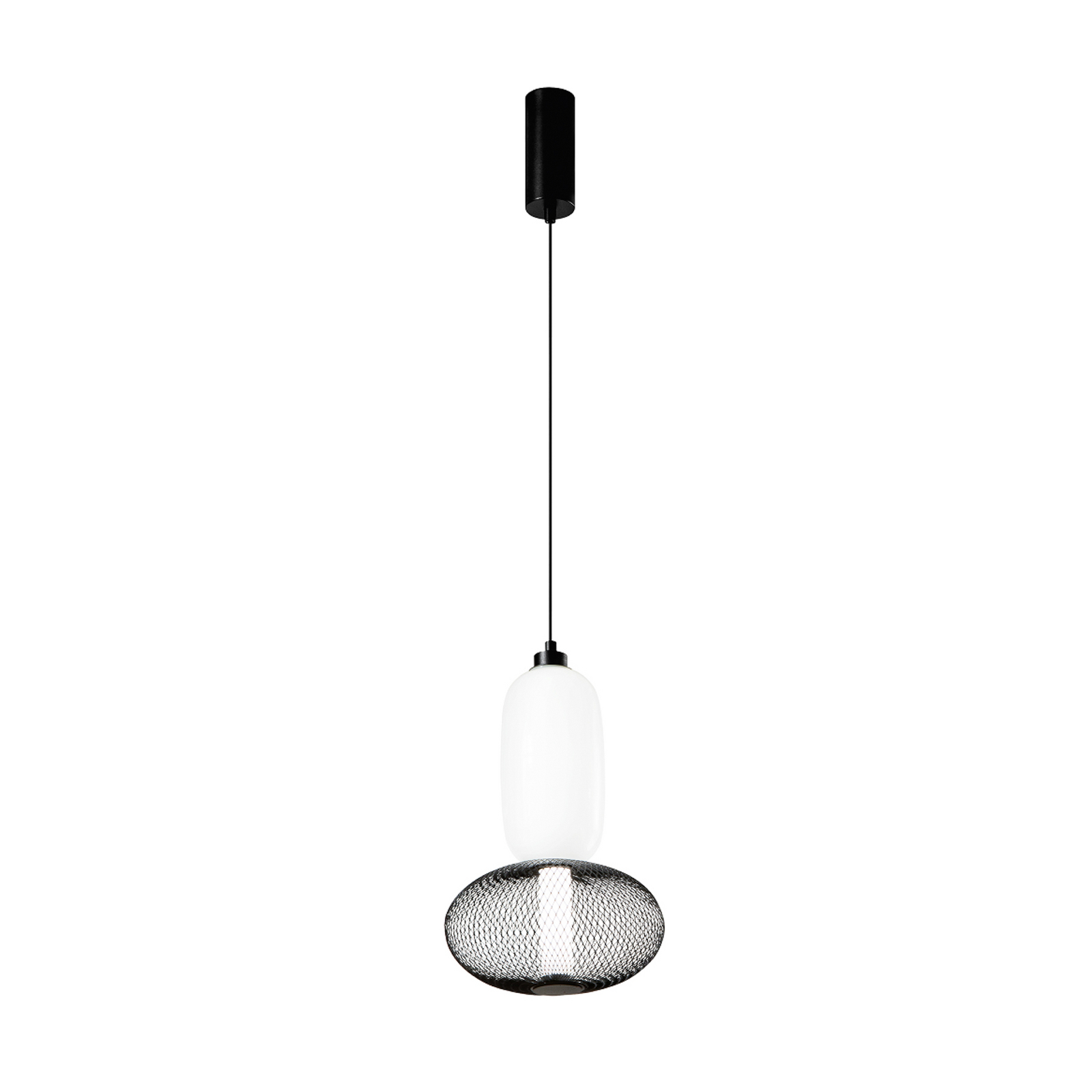 Candeeiro suspenso LED INKAS, altura 41 cm, preto, vidro/metal, CCT