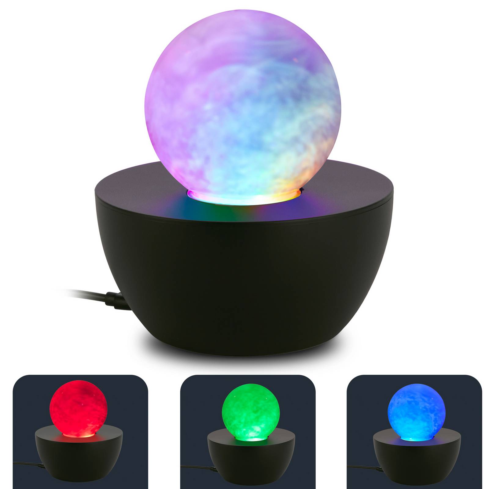 Lampa stołowa LED Fog, czarna/przezroczysta, skokowa zmiana barw RGB, Ø 12 cm