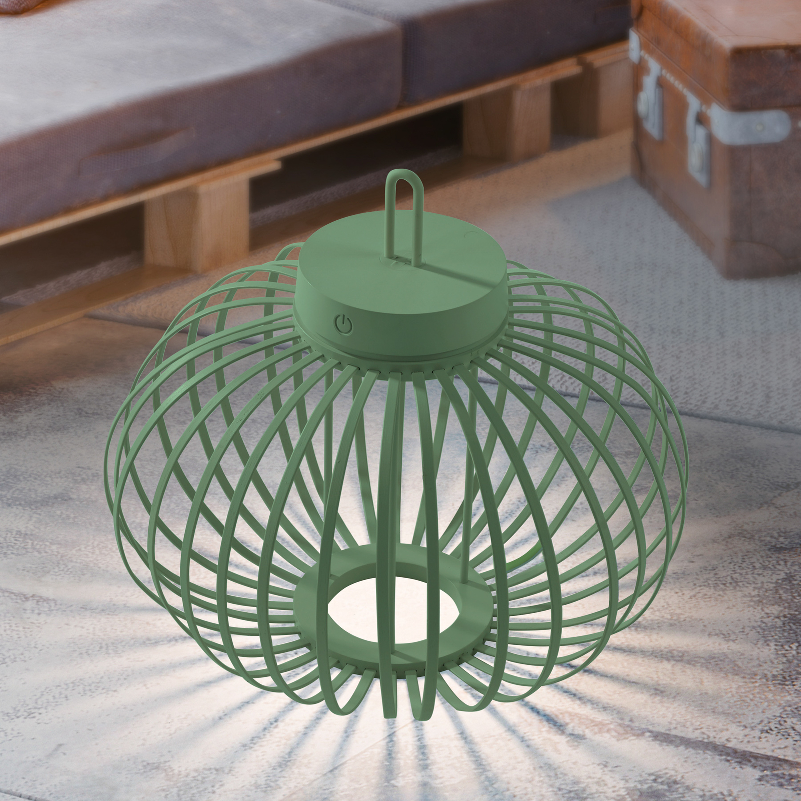 JUST LIGHT. Akuba LED-es, újratölthető asztali lámpa, zöld, 33 cm, bambusz