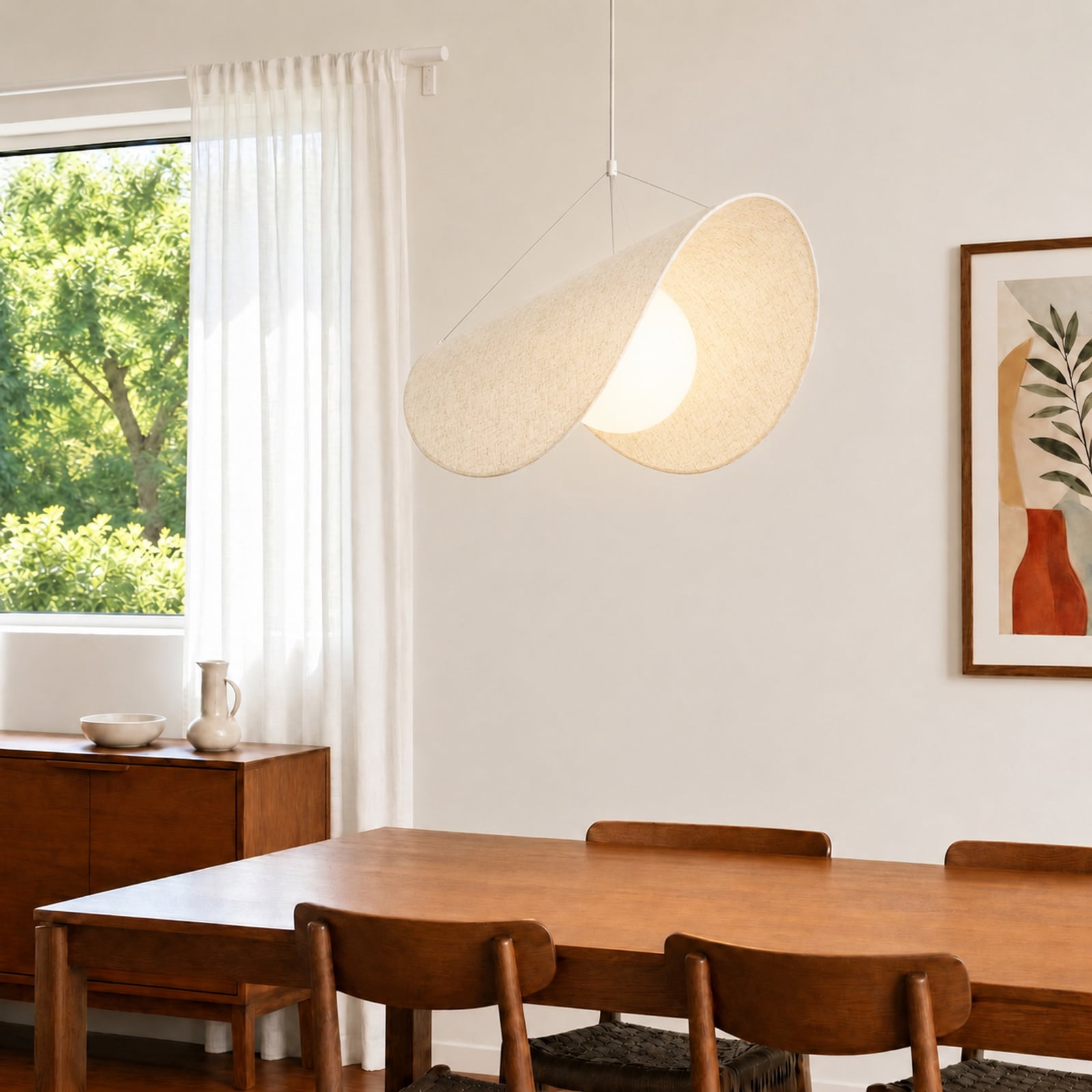Lucande LED hanglamp Tamani, beige, linnen, dimbaar tot warm Lucande LED hanglamp Tamani, beige, linnen, dimbaar tot warm