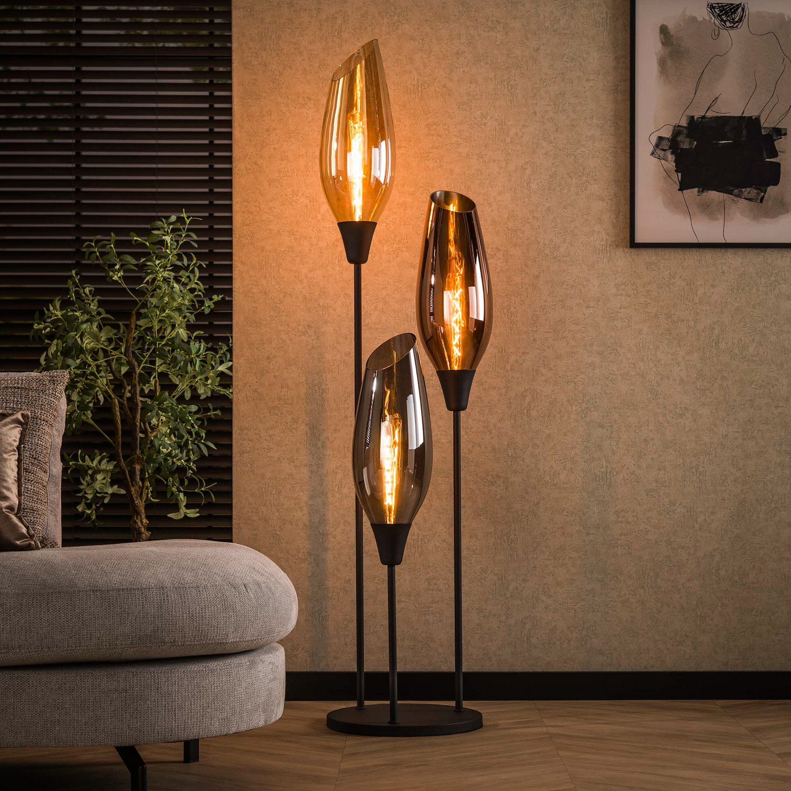 Stehlampe Mixture, 178 cm, multicolor, 3-flammig Glas/Metall