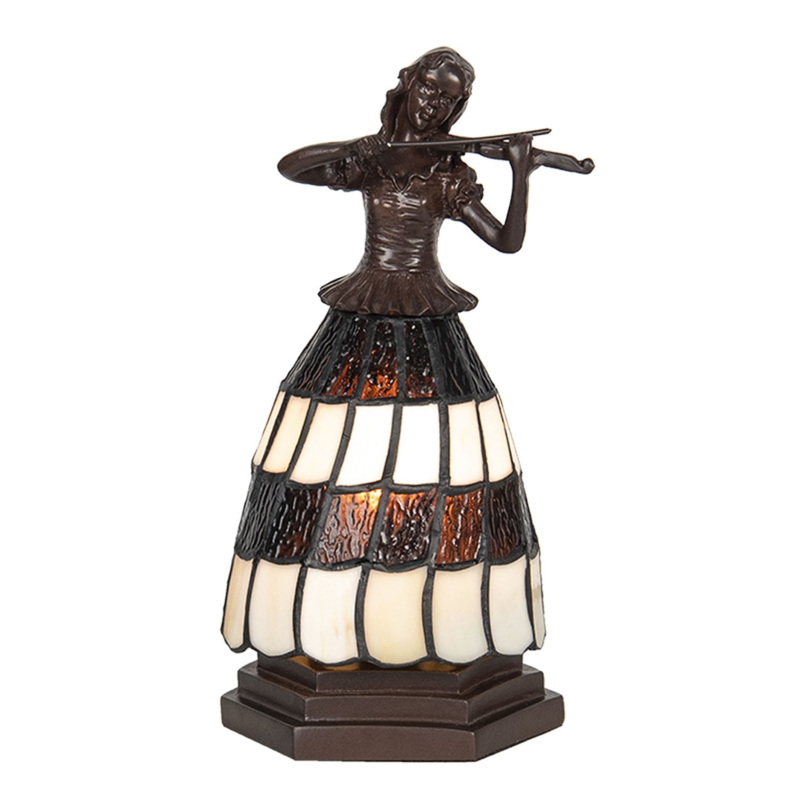 Bordlampe 5LL-6047 kvinne, Tiffany-stil, brun-hvit