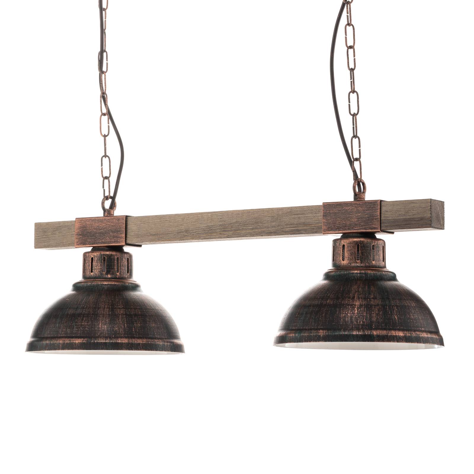 Licht-erlebnisse - Landhaus Pendellampe hakon Kupfer Antik mit Echt Holz - Kupfer Antik Holz