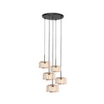 Suspension Breeza Beache, à 5 lampes, ronde, noire, bambou