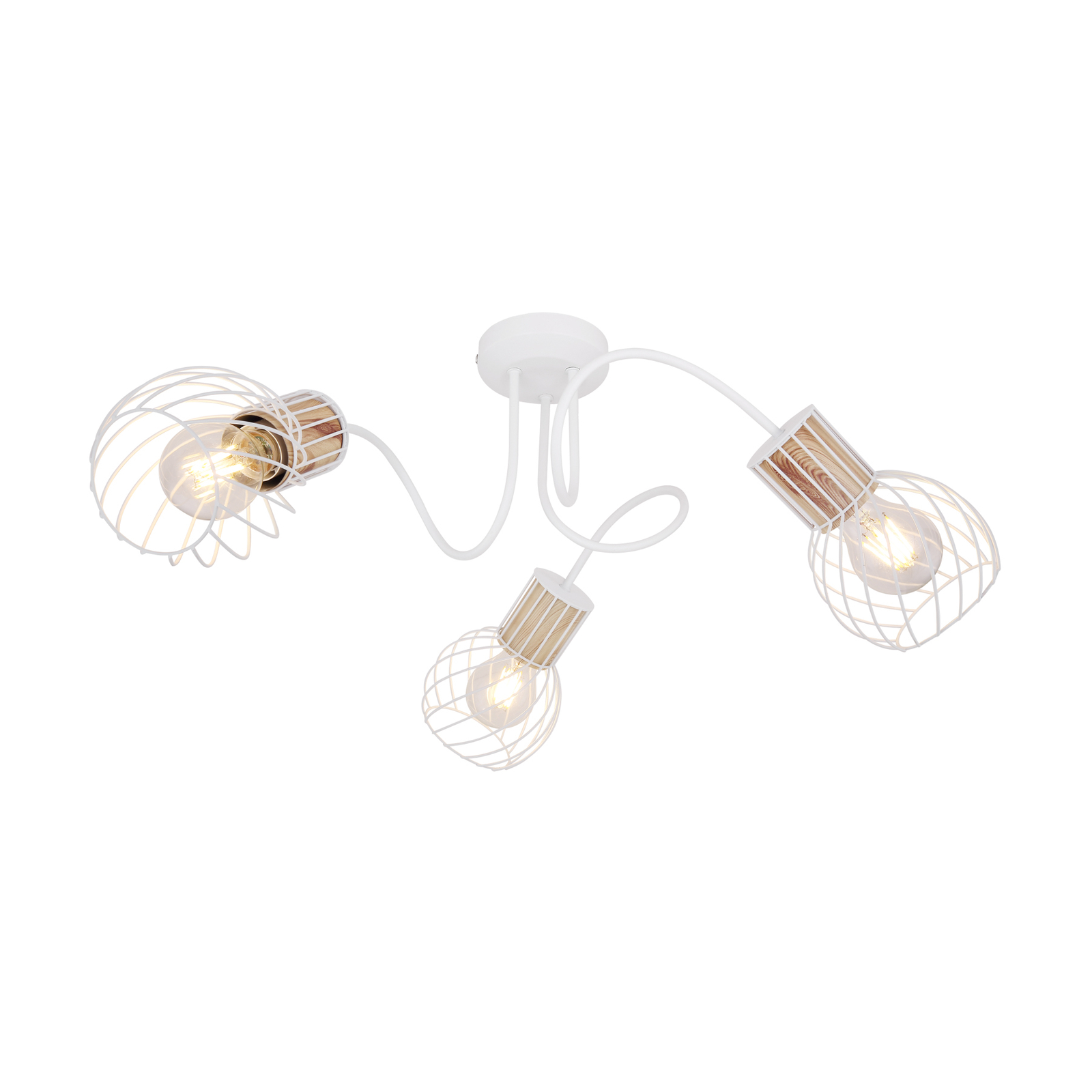 Luise ceiling light, white, wooden look, 3-bulb